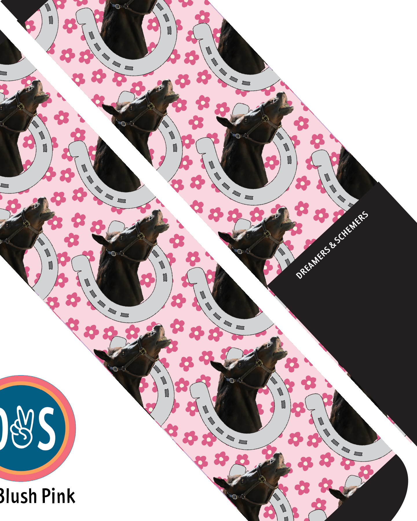 Custom AL Custom Socks Adult / Blush Pink Custom Horseshoe with Pinky Petals Socks 1 Photo equestrian boot socks boot socks thin socks riding socks pattern socks tall socks funny socks knee high socks horse socks horse show socks