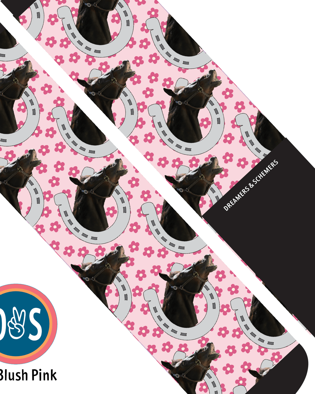 Horseshoes & Pinky Petals custom photo equestrian boot socks, additional view