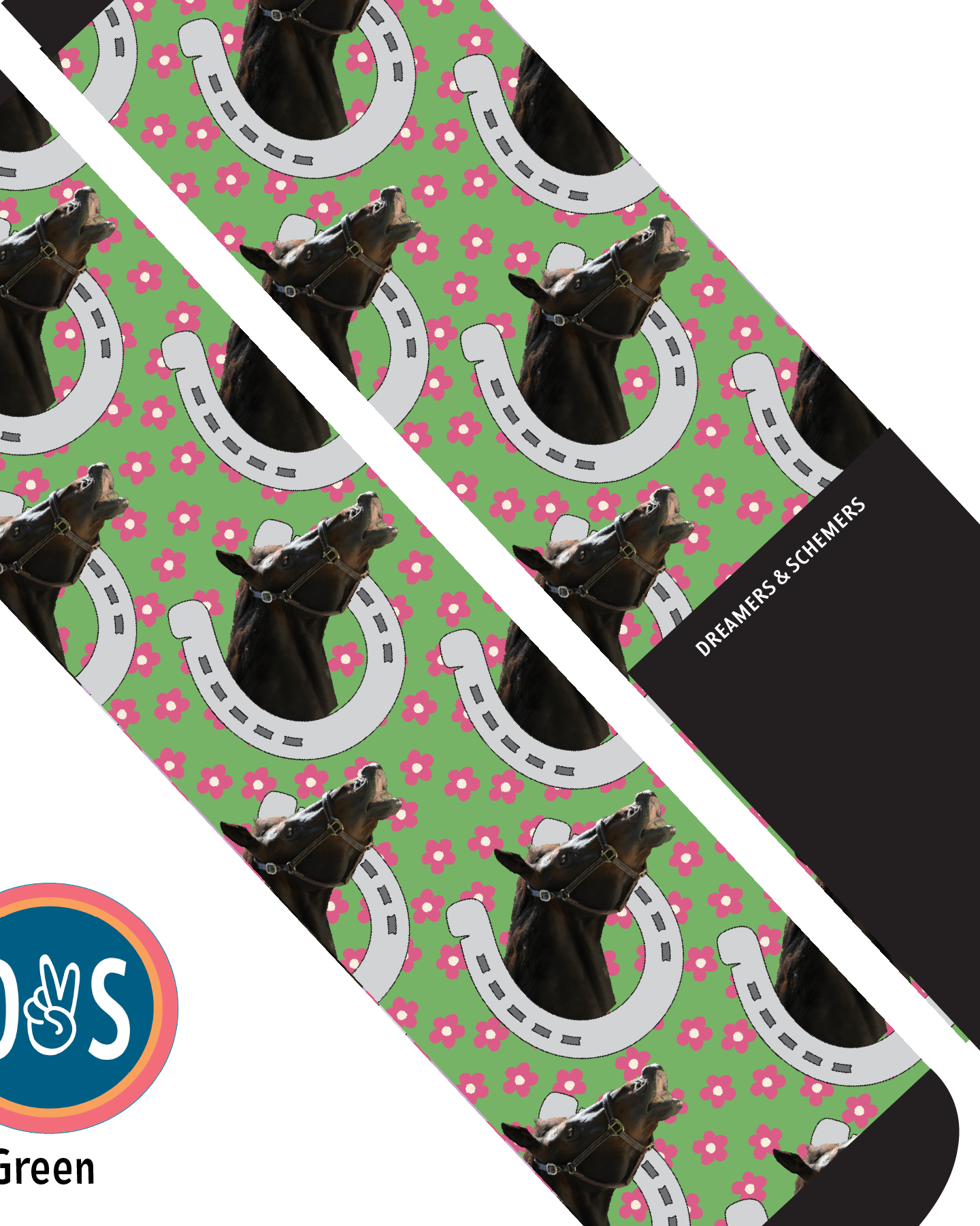 Custom AL Custom Socks Adult / Green Custom Horseshoe with Pinky Petals Socks 1 Photo equestrian boot socks boot socks thin socks riding socks pattern socks tall socks funny socks knee high socks horse socks horse show socks