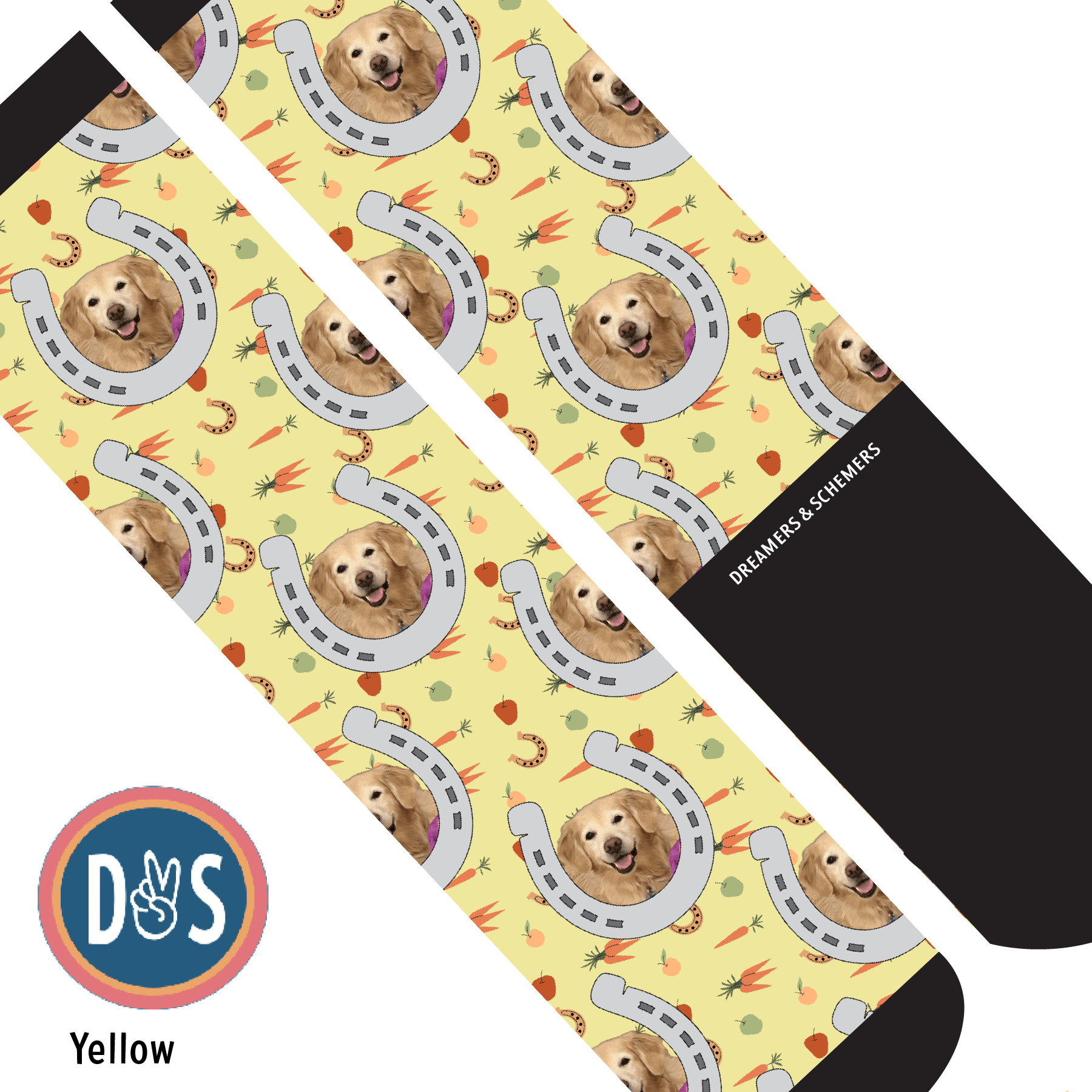 Custom AL Custom Socks Adult / Yellow Custom Horseshoe with Stable Snackies Socks 1 Photo equestrian boot socks boot socks thin socks riding socks pattern socks tall socks funny socks knee high socks horse socks horse show socks