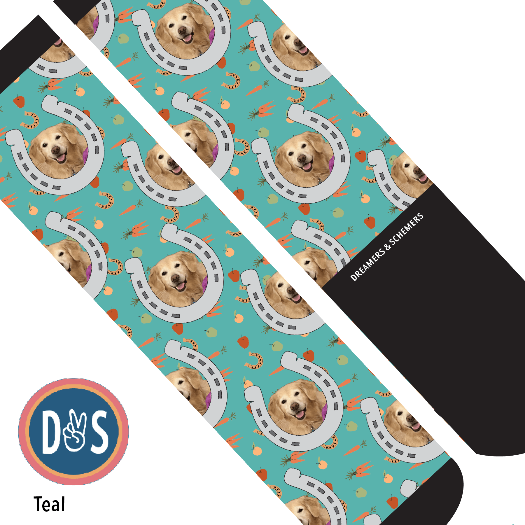Custom AL Custom Socks Adult / Teal Custom Horseshoe with Stable Snackies Socks 1 Photo equestrian boot socks boot socks thin socks riding socks pattern socks tall socks funny socks knee high socks horse socks horse show socks