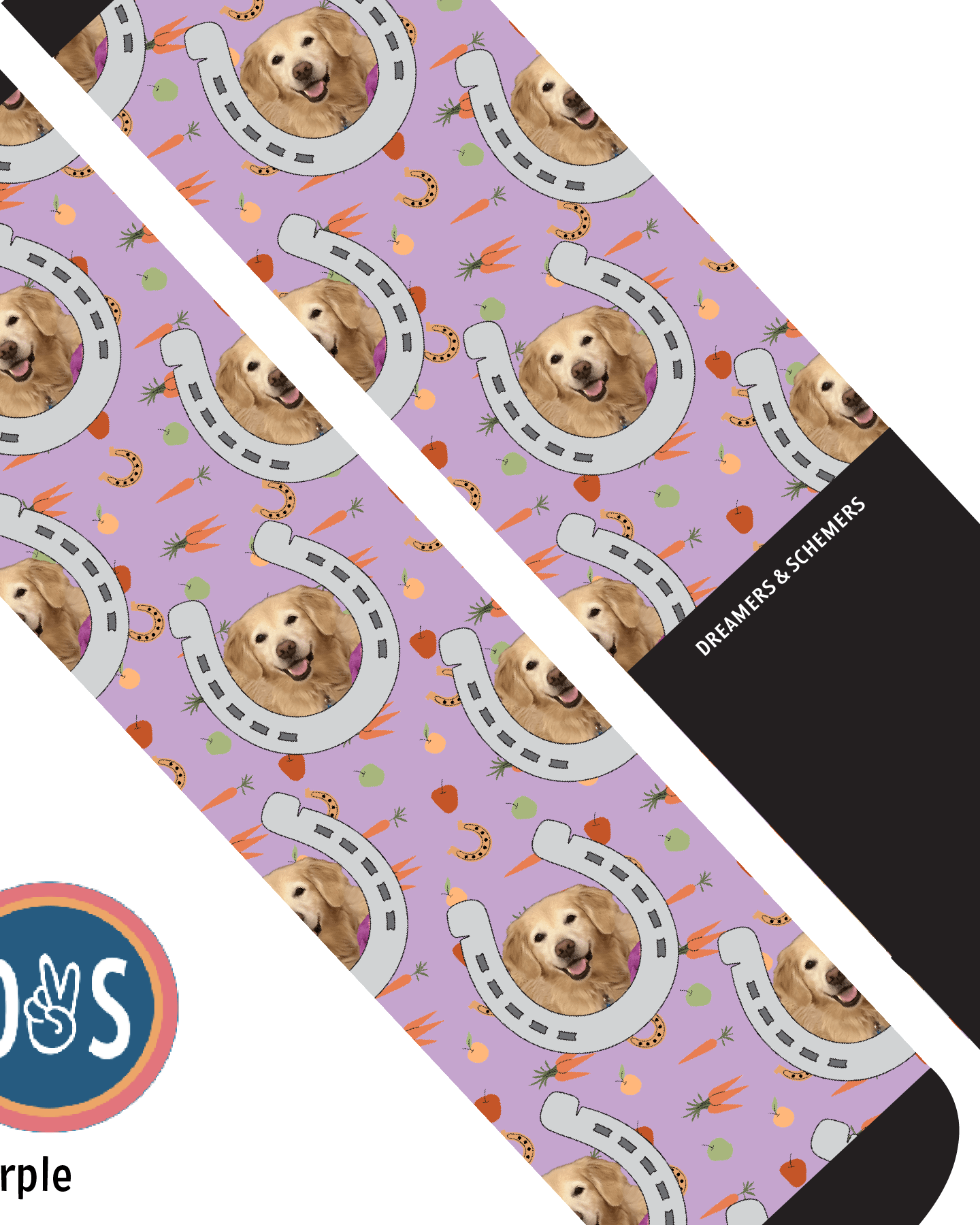 Custom AL Custom Socks Adult / Purple Custom Horseshoe with Stable Snackies Socks 1 Photo equestrian boot socks boot socks thin socks riding socks pattern socks tall socks funny socks knee high socks horse socks horse show socks