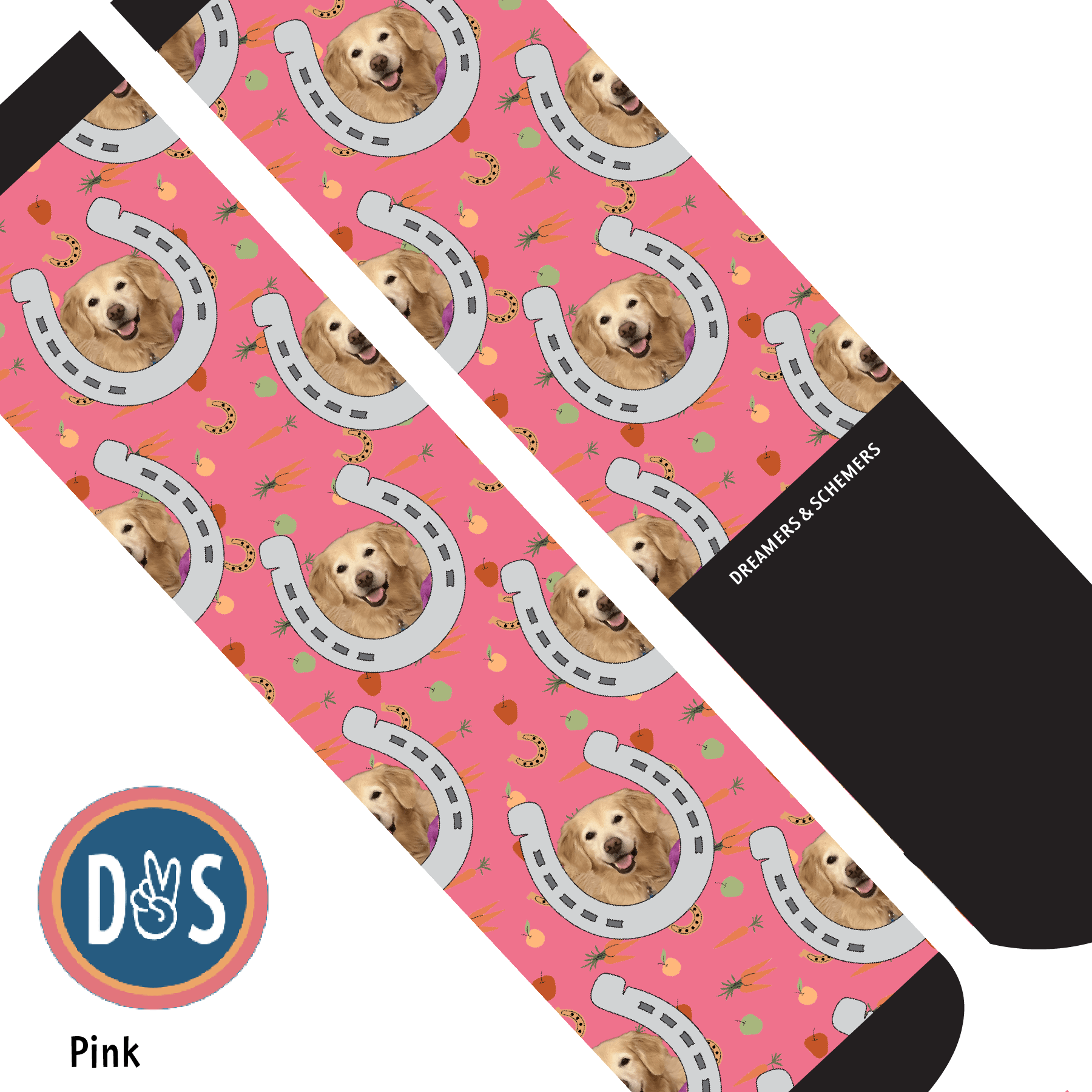 Custom AL Custom Socks Adult / Pink Custom Horseshoe with Stable Snackies Socks 1 Photo equestrian boot socks boot socks thin socks riding socks pattern socks tall socks funny socks knee high socks horse socks horse show socks