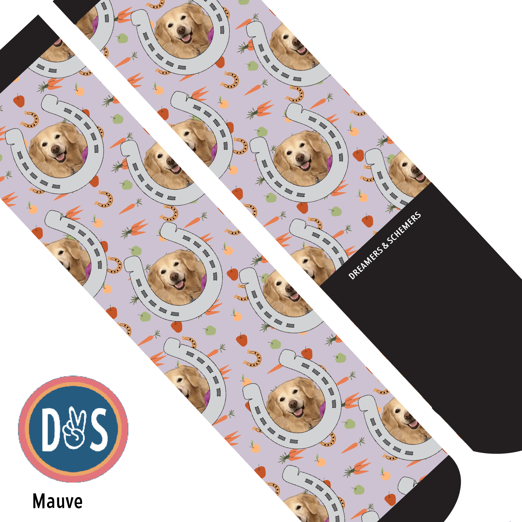 Custom AL Custom Socks Adult / Mauve Custom Horseshoe with Stable Snackies Socks 1 Photo equestrian boot socks boot socks thin socks riding socks pattern socks tall socks funny socks knee high socks horse socks horse show socks