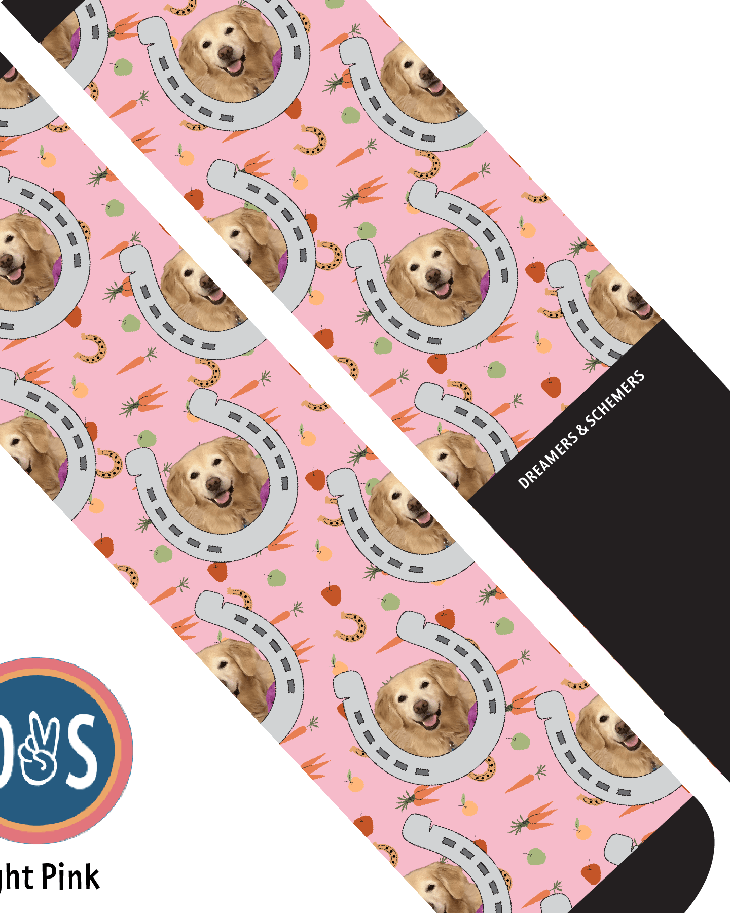 Custom AL Custom Socks Adult / Light Pink Custom Horseshoe with Stable Snackies Socks 1 Photo equestrian boot socks boot socks thin socks riding socks pattern socks tall socks funny socks knee high socks horse socks horse show socks