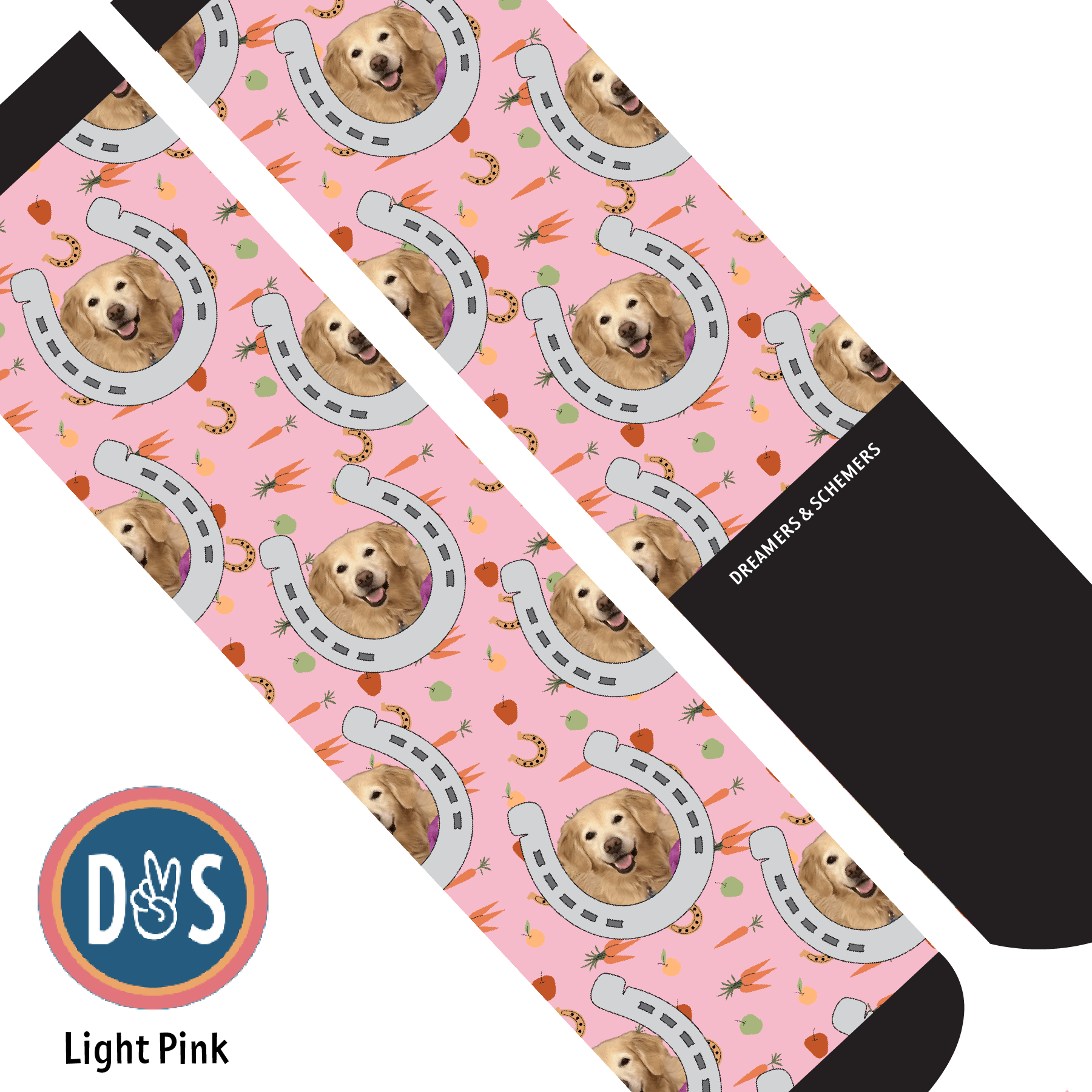 Custom AL Custom Socks Adult / Light Pink Custom Horseshoe with Stable Snackies Socks 1 Photo equestrian boot socks boot socks thin socks riding socks pattern socks tall socks funny socks knee high socks horse socks horse show socks