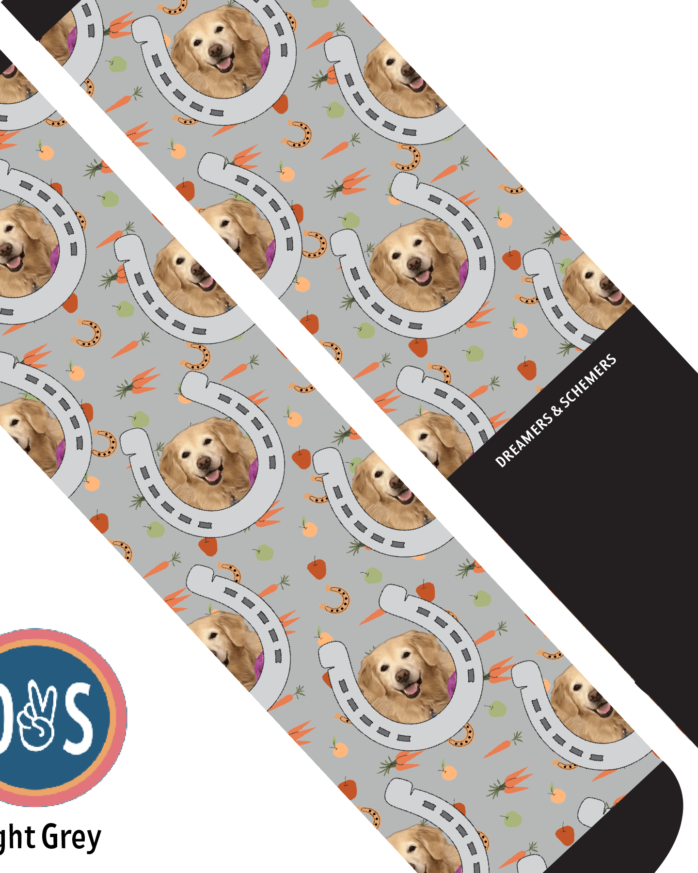 Custom AL Custom Socks Adult / Light Grey Custom Horseshoe with Stable Snackies Socks 1 Photo equestrian boot socks boot socks thin socks riding socks pattern socks tall socks funny socks knee high socks horse socks horse show socks