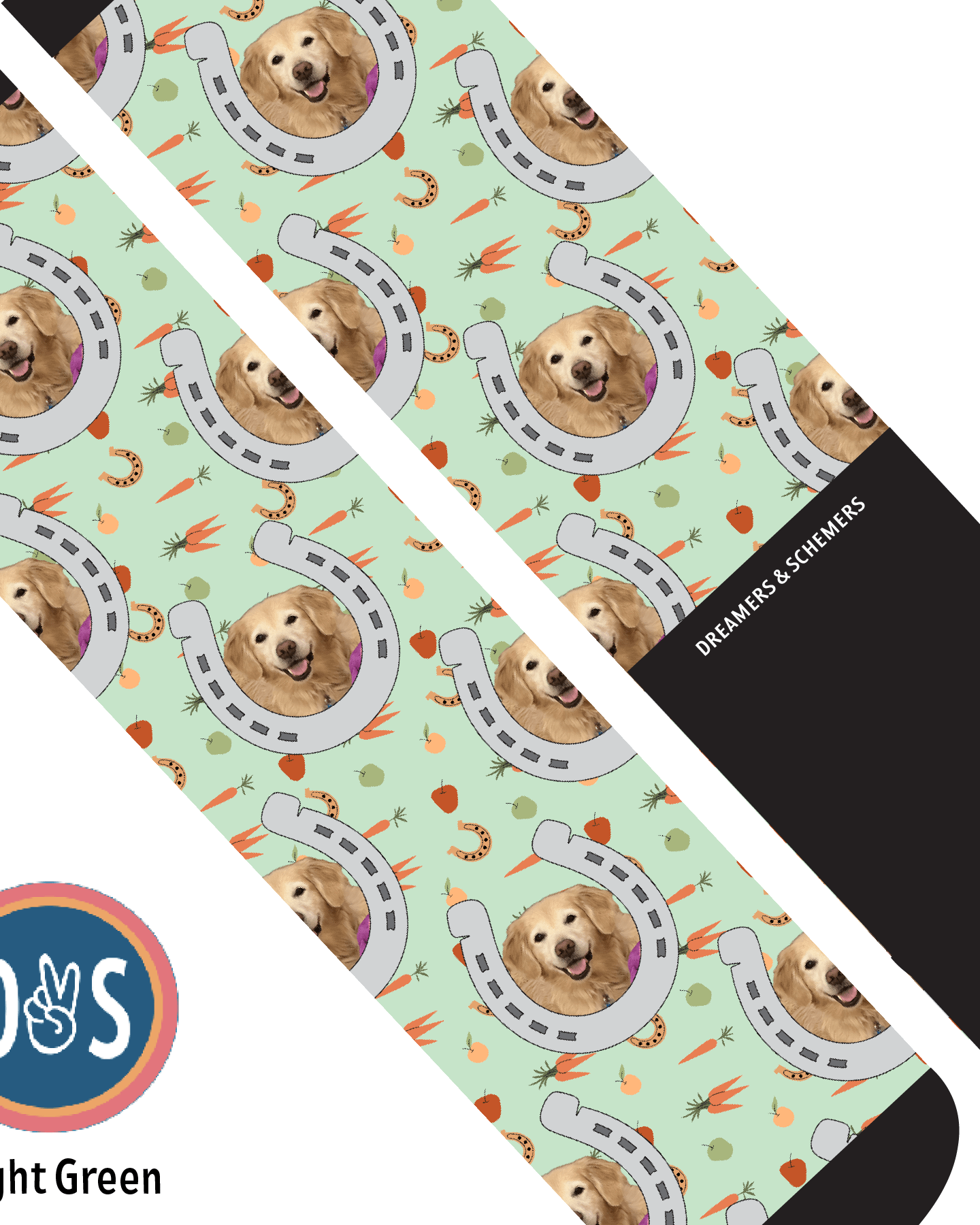 Custom AL Custom Socks Adult / Light Green Custom Horseshoe with Stable Snackies Socks 1 Photo equestrian boot socks boot socks thin socks riding socks pattern socks tall socks funny socks knee high socks horse socks horse show socks