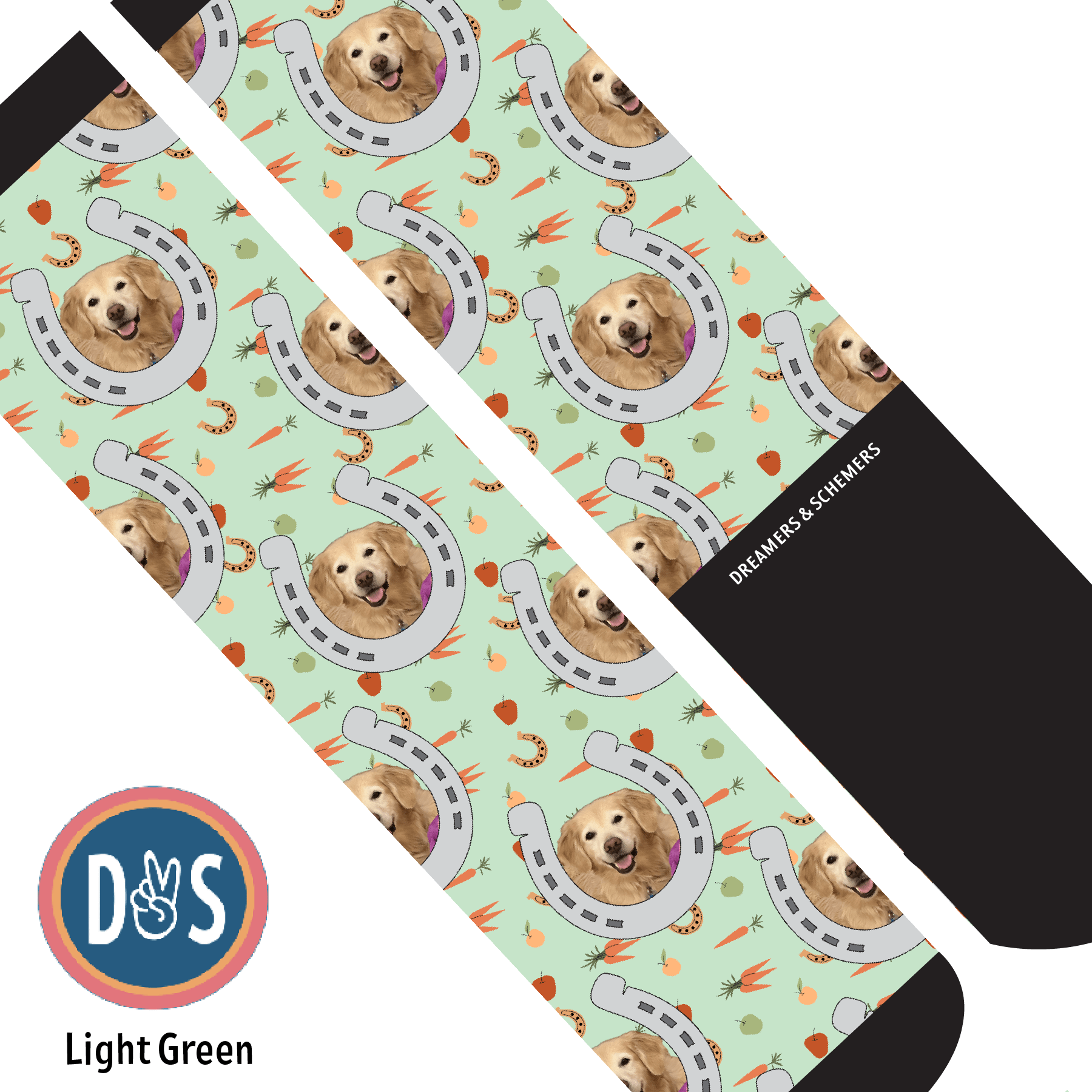 Custom AL Custom Socks Adult / Light Green Custom Horseshoe with Stable Snackies Socks 1 Photo equestrian boot socks boot socks thin socks riding socks pattern socks tall socks funny socks knee high socks horse socks horse show socks