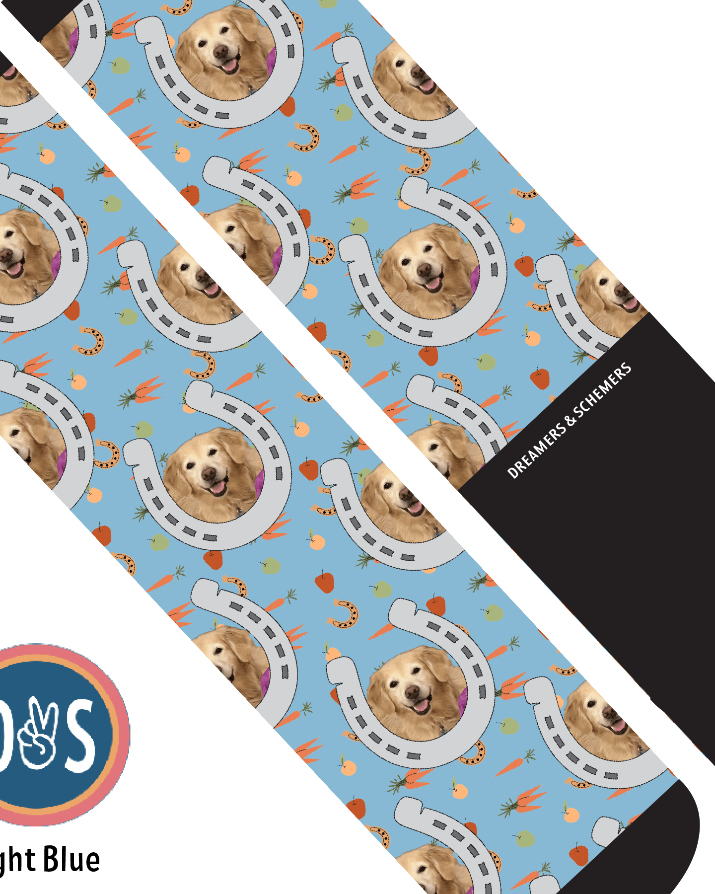 Custom AL Custom Socks Adult / Light Blue Custom Horseshoe with Stable Snackies Socks 1 Photo equestrian boot socks boot socks thin socks riding socks pattern socks tall socks funny socks knee high socks horse socks horse show socks