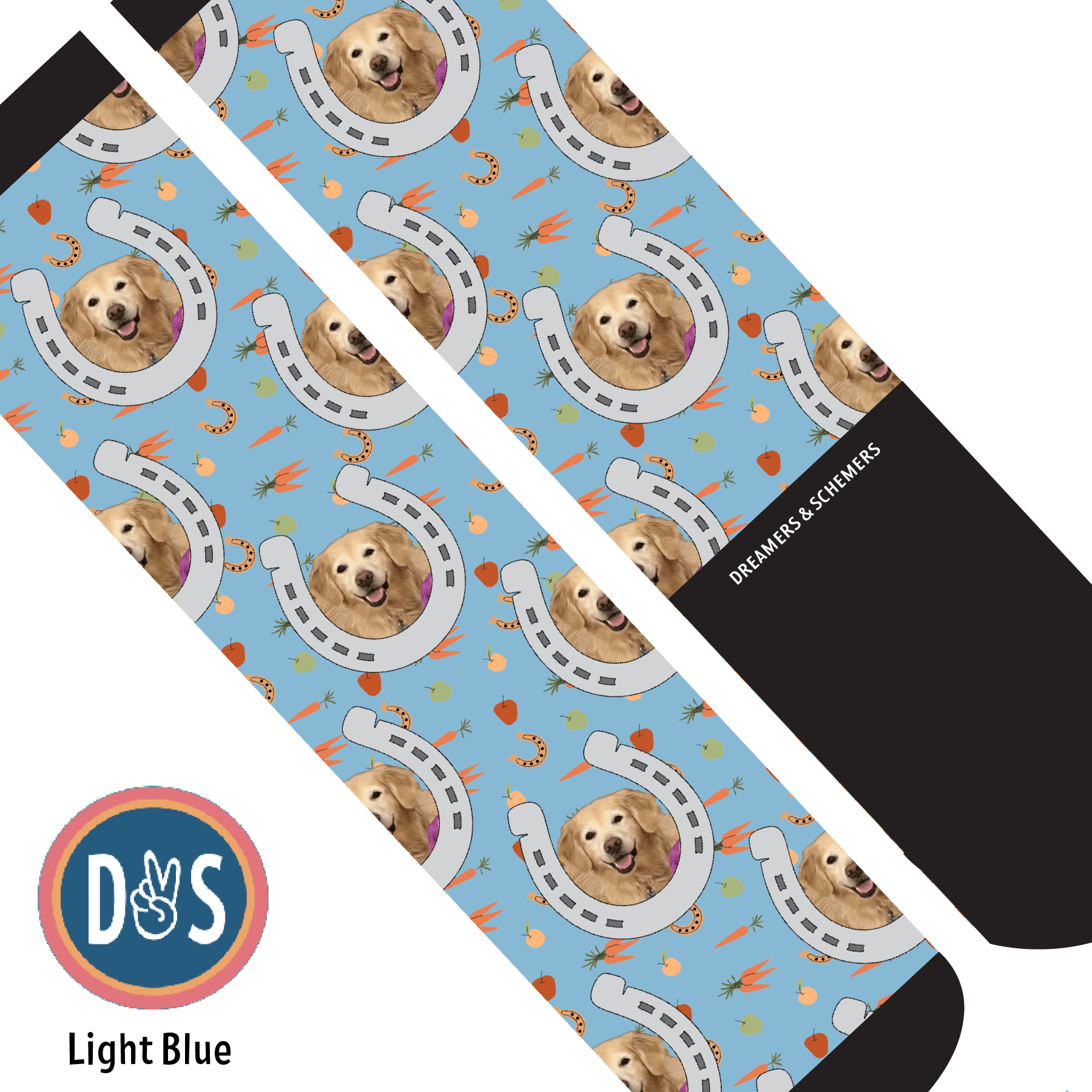 Custom AL Custom Socks Adult / Light Blue Custom Horseshoe with Stable Snackies Socks 1 Photo equestrian boot socks boot socks thin socks riding socks pattern socks tall socks funny socks knee high socks horse socks horse show socks