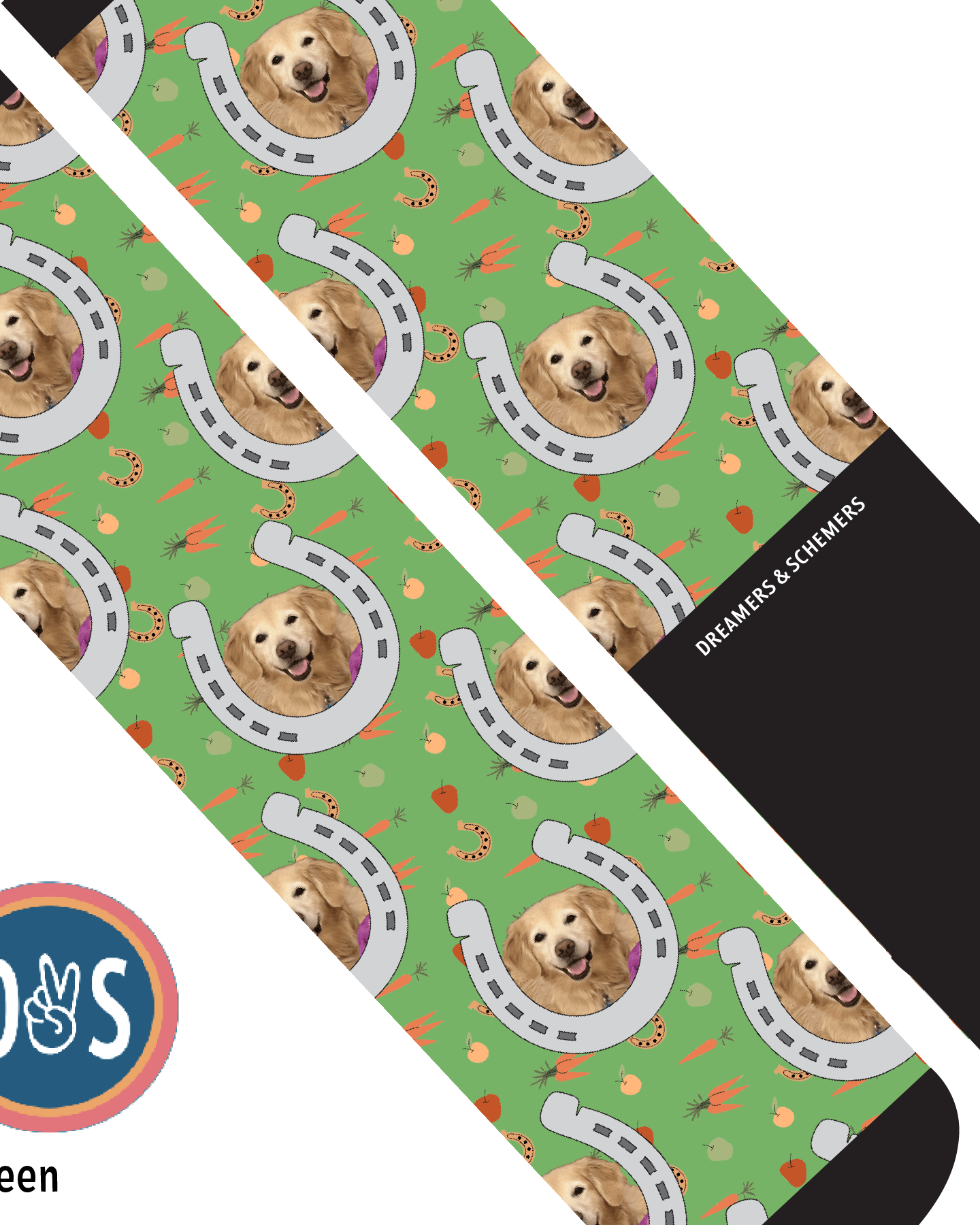 Custom AL Custom Socks Adult / Green Custom Horseshoe with Stable Snackies Socks 1 Photo equestrian boot socks boot socks thin socks riding socks pattern socks tall socks funny socks knee high socks horse socks horse show socks