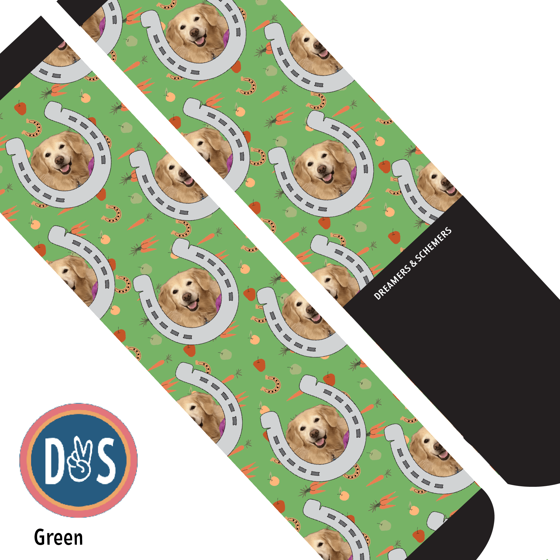 Custom AL Custom Socks Adult / Green Custom Horseshoe with Stable Snackies Socks 1 Photo equestrian boot socks boot socks thin socks riding socks pattern socks tall socks funny socks knee high socks horse socks horse show socks
