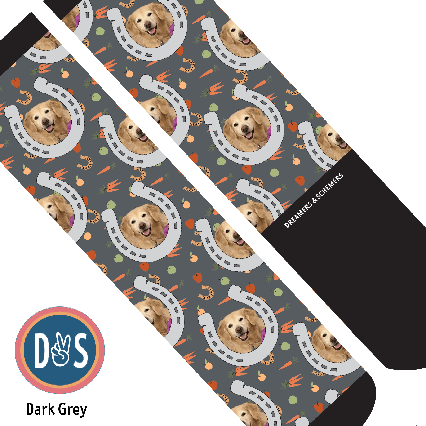 Custom AL Custom Socks Adult / Dark Grey Custom Horseshoe with Stable Snackies Socks 1 Photo equestrian boot socks boot socks thin socks riding socks pattern socks tall socks funny socks knee high socks horse socks horse show socks