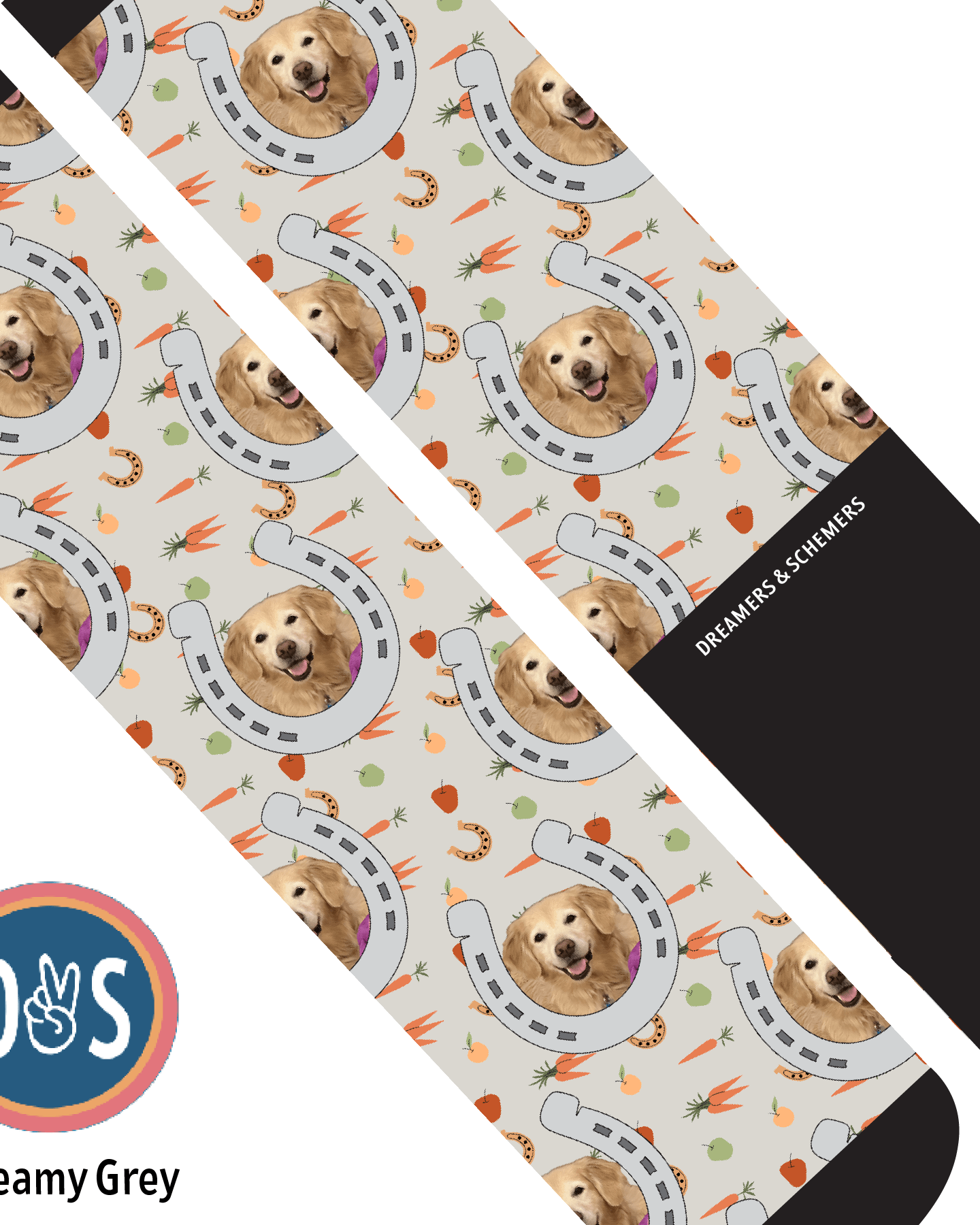 Custom AL Custom Socks Adult / Creamy Grey Custom Horseshoe with Stable Snackies Socks 1 Photo equestrian boot socks boot socks thin socks riding socks pattern socks tall socks funny socks knee high socks horse socks horse show socks