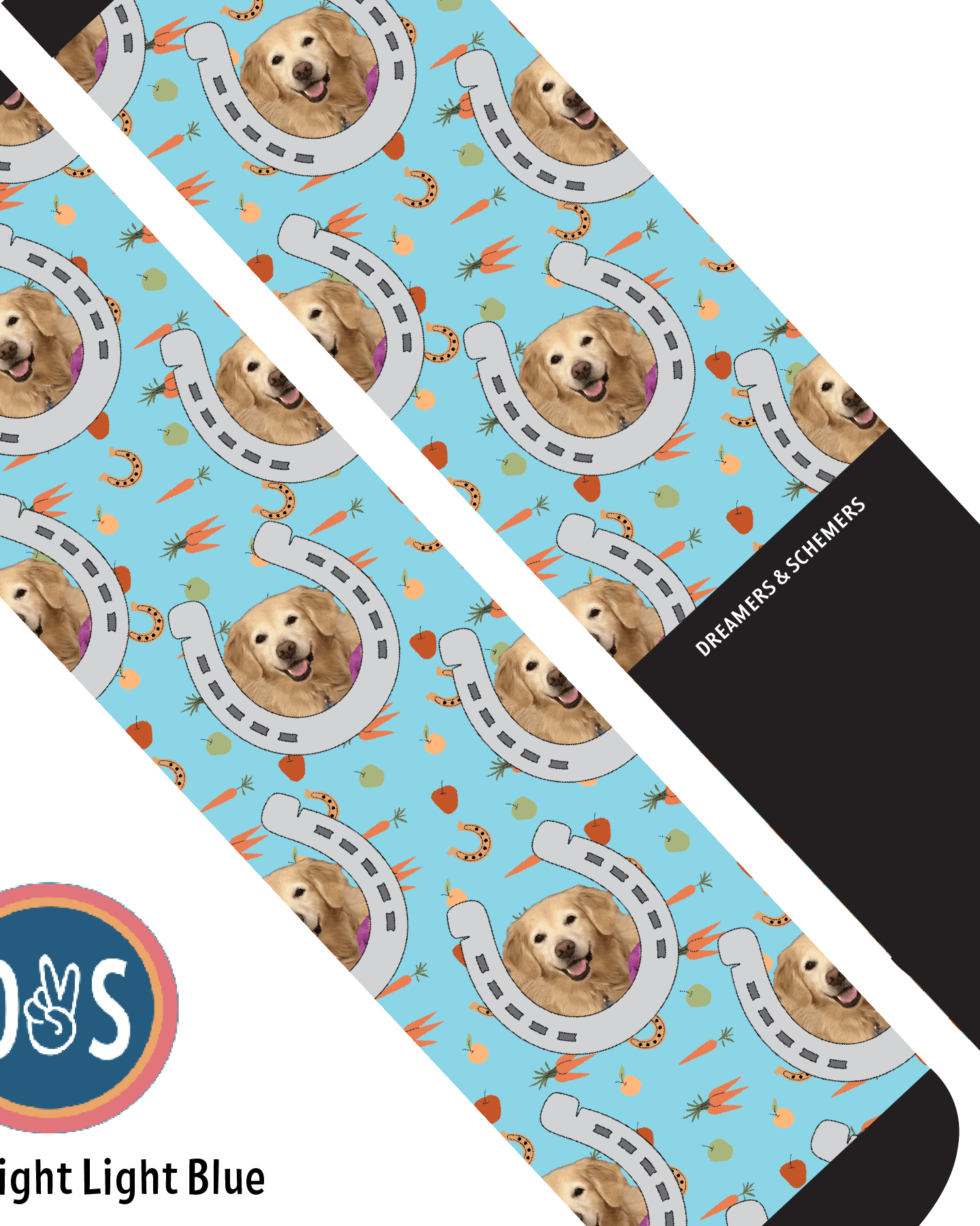 Custom AL Custom Socks Adult / Bright Light Blue Custom Horseshoe with Stable Snackies Socks 1 Photo equestrian boot socks boot socks thin socks riding socks pattern socks tall socks funny socks knee high socks horse socks horse show socks