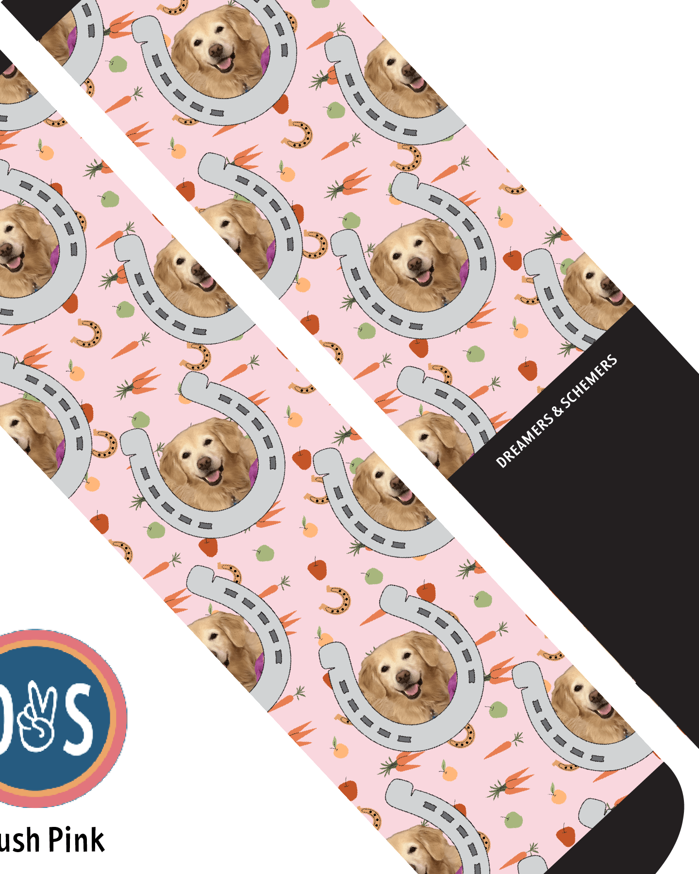 Custom AL Custom Socks Adult / Blush Pink Custom Horseshoe with Stable Snackies Socks 1 Photo equestrian boot socks boot socks thin socks riding socks pattern socks tall socks funny socks knee high socks horse socks horse show socks