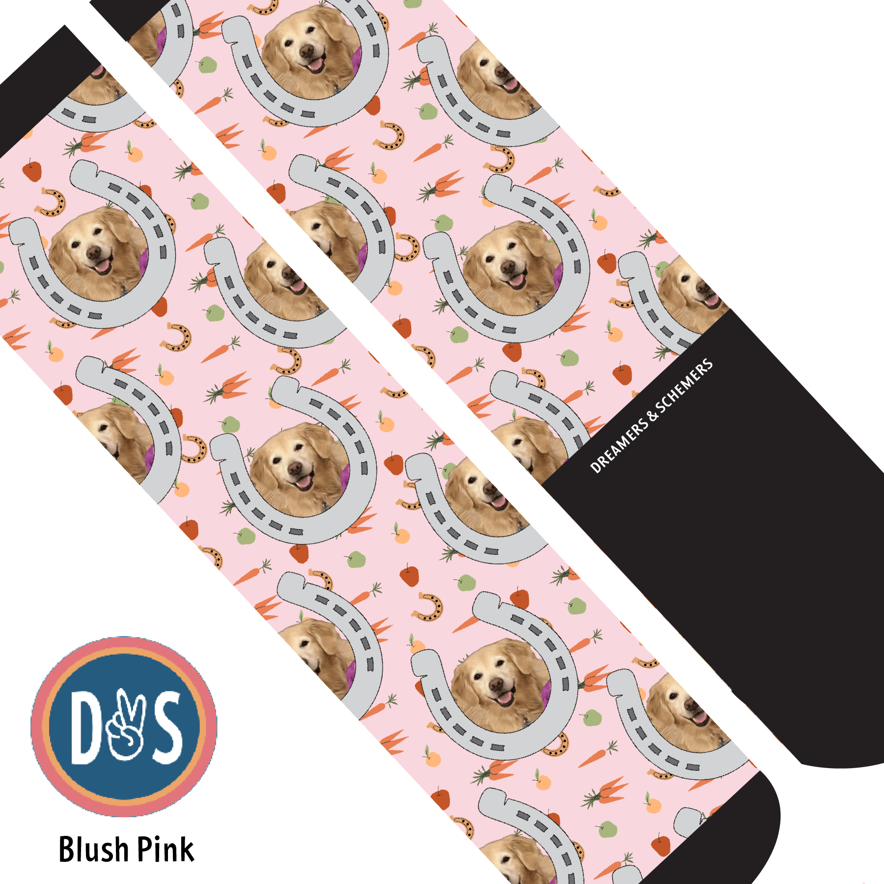 Custom AL Custom Socks Adult / Blush Pink Custom Horseshoe with Stable Snackies Socks 1 Photo equestrian boot socks boot socks thin socks riding socks pattern socks tall socks funny socks knee high socks horse socks horse show socks