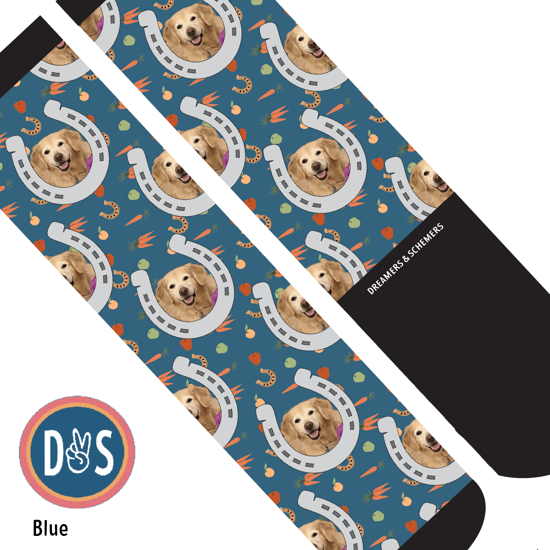 Custom AL Custom Socks Adult / Blue Custom Horseshoe with Stable Snackies Socks 1 Photo equestrian boot socks boot socks thin socks riding socks pattern socks tall socks funny socks knee high socks horse socks horse show socks