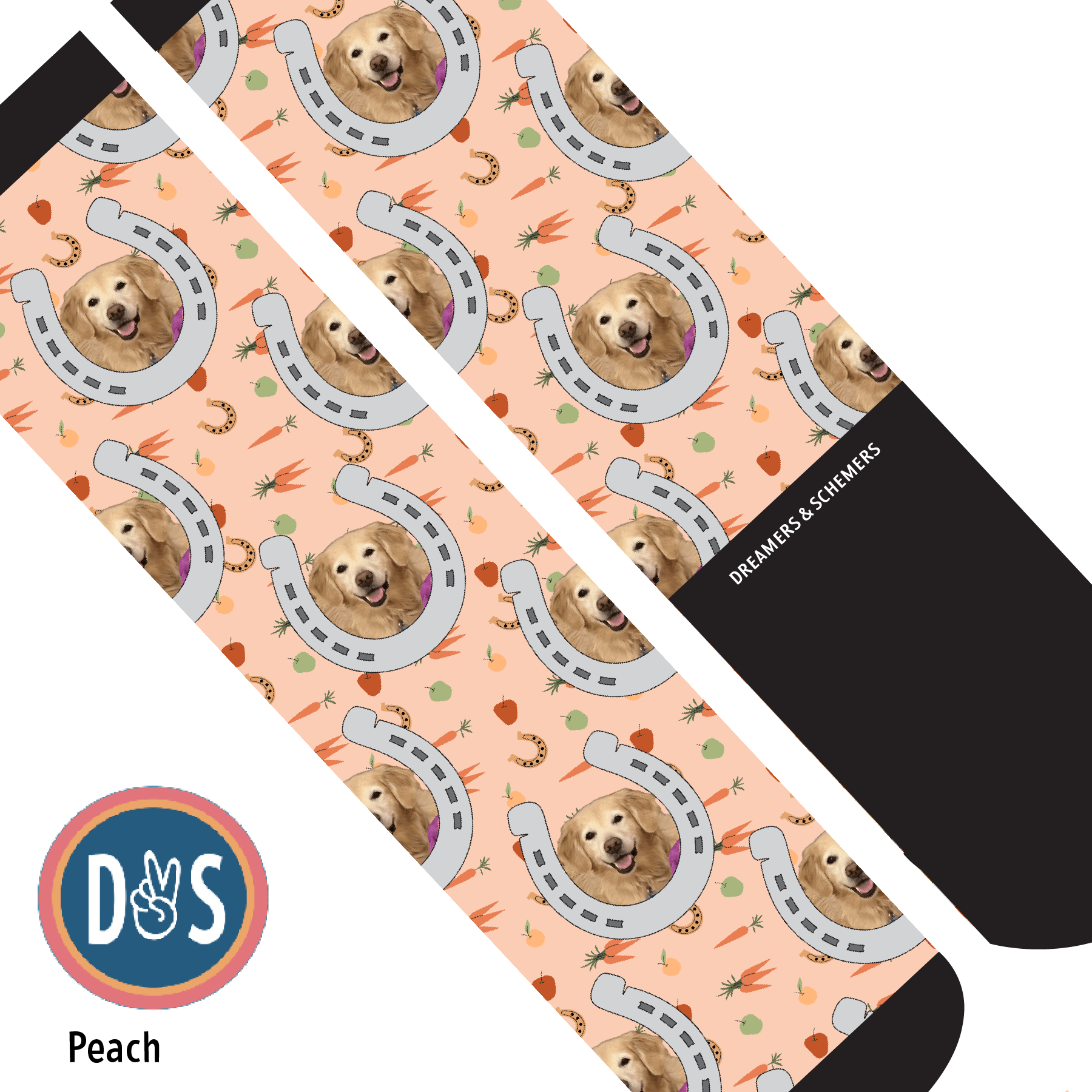 Custom AL Custom Socks Adult / Peach Custom Horseshoe with Stable Snackies Socks 1 Photo equestrian boot socks boot socks thin socks riding socks pattern socks tall socks funny socks knee high socks horse socks horse show socks