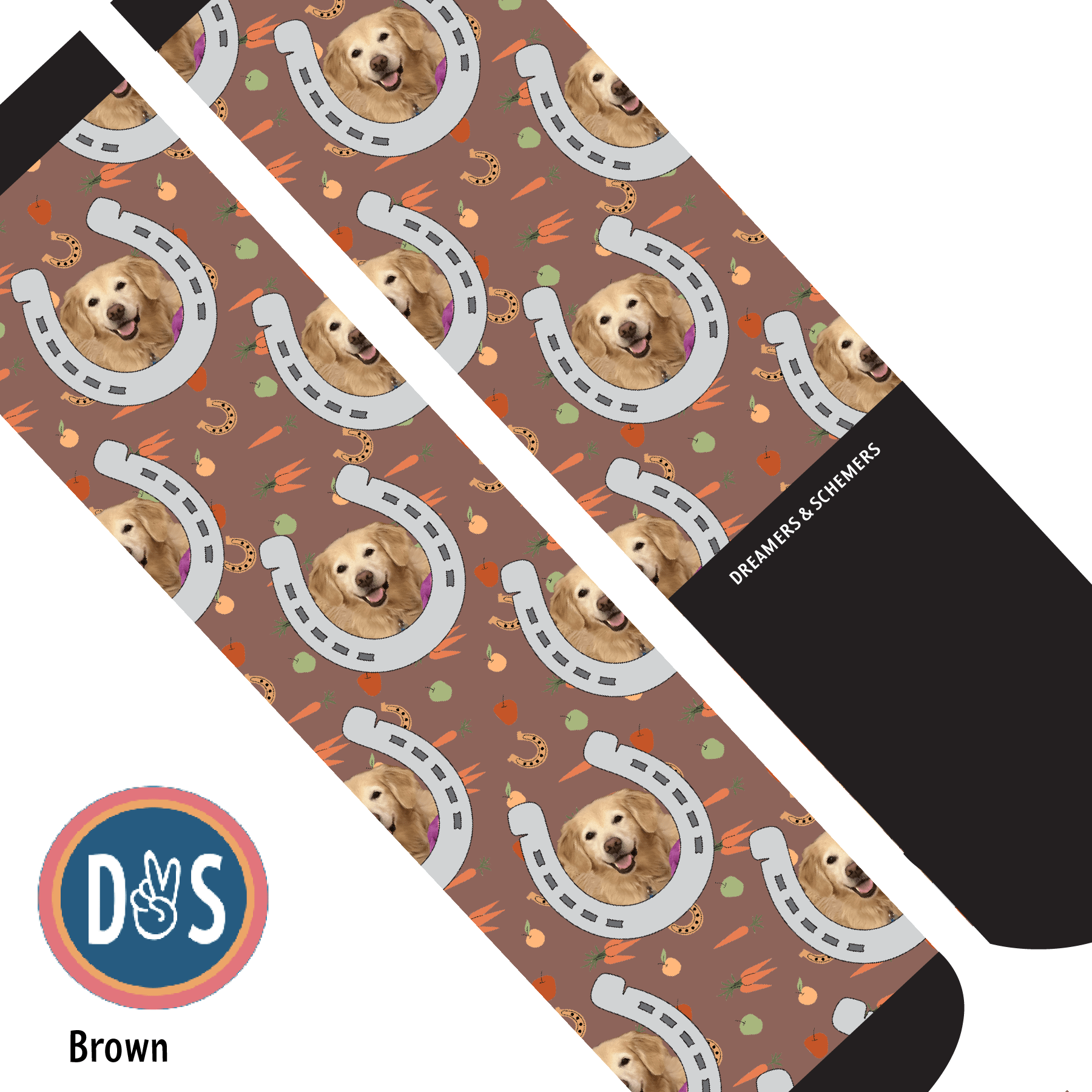 Custom AL Custom Socks Adult / Brown Custom Horseshoe with Stable Snackies Socks 1 Photo equestrian boot socks boot socks thin socks riding socks pattern socks tall socks funny socks knee high socks horse socks horse show socks