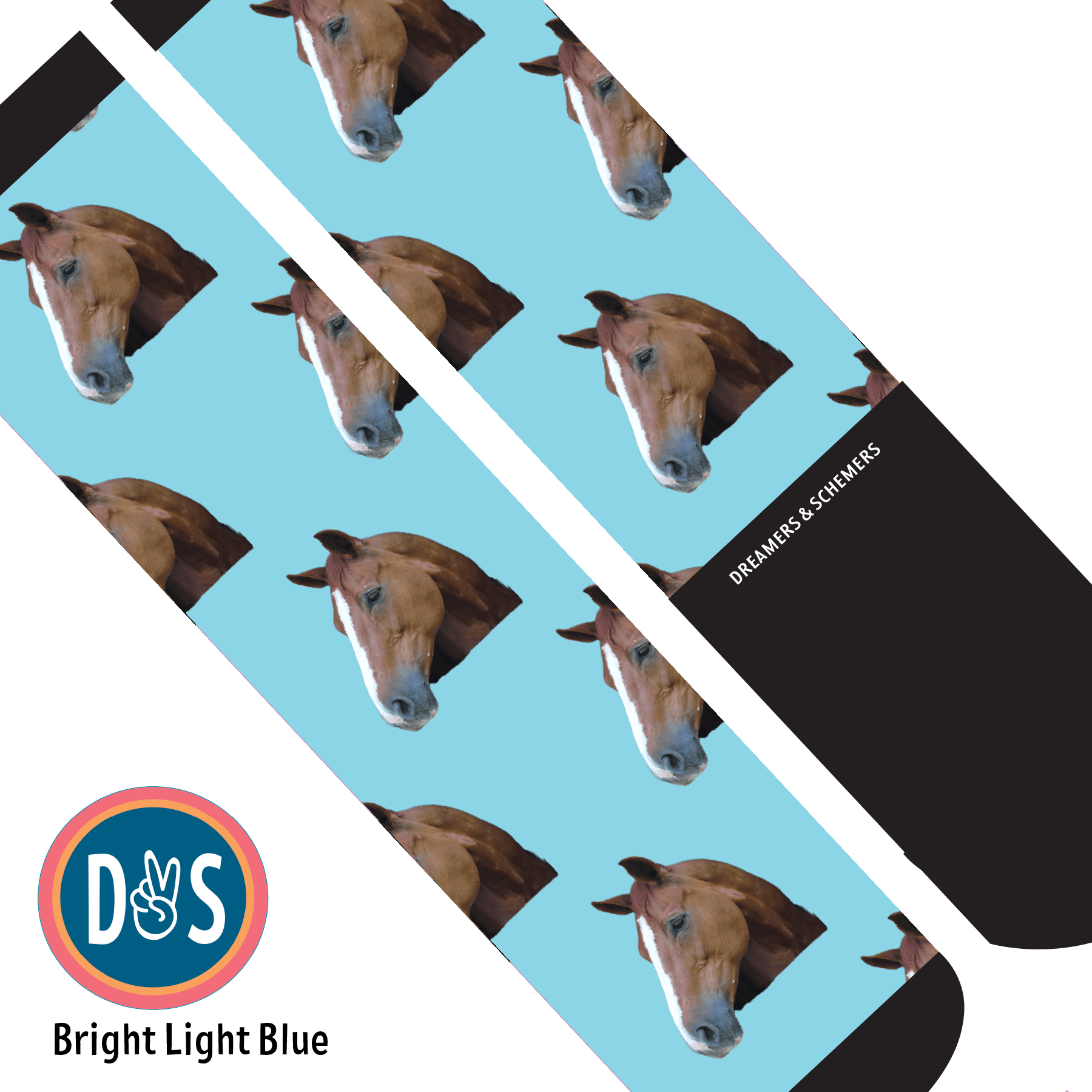 Custom AL Custom Socks Adult / Bright Light Blue Custom Solo Socks 1 Photo equestrian boot socks boot socks thin socks riding socks pattern socks tall socks funny socks knee high socks horse socks horse show socks