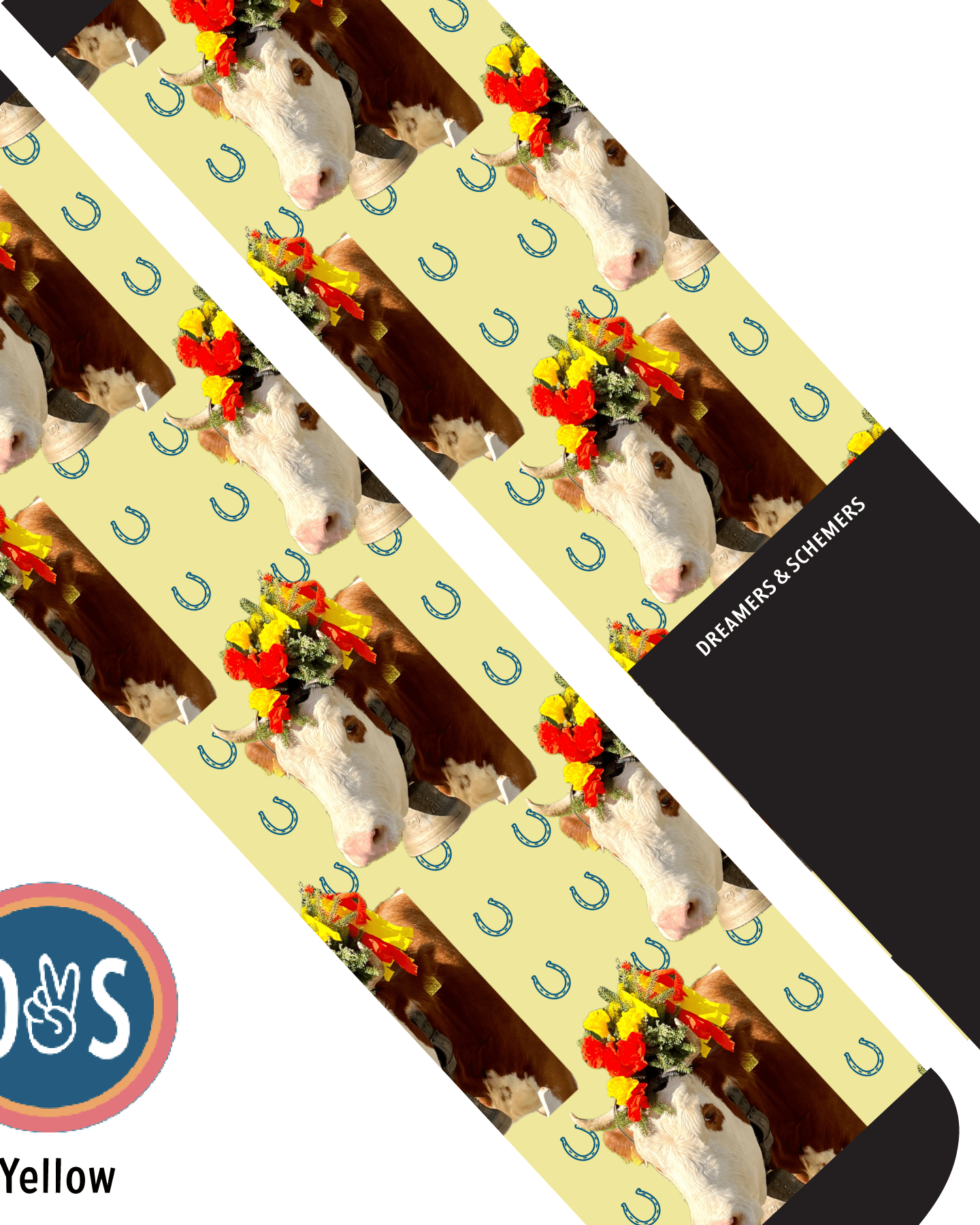 Custom AL Custom Socks Adult / Yellow Custom Solo with Blue Horseshoes Socks 1 Photo equestrian boot socks boot socks thin socks riding socks pattern socks tall socks funny socks knee high socks horse socks horse show socks