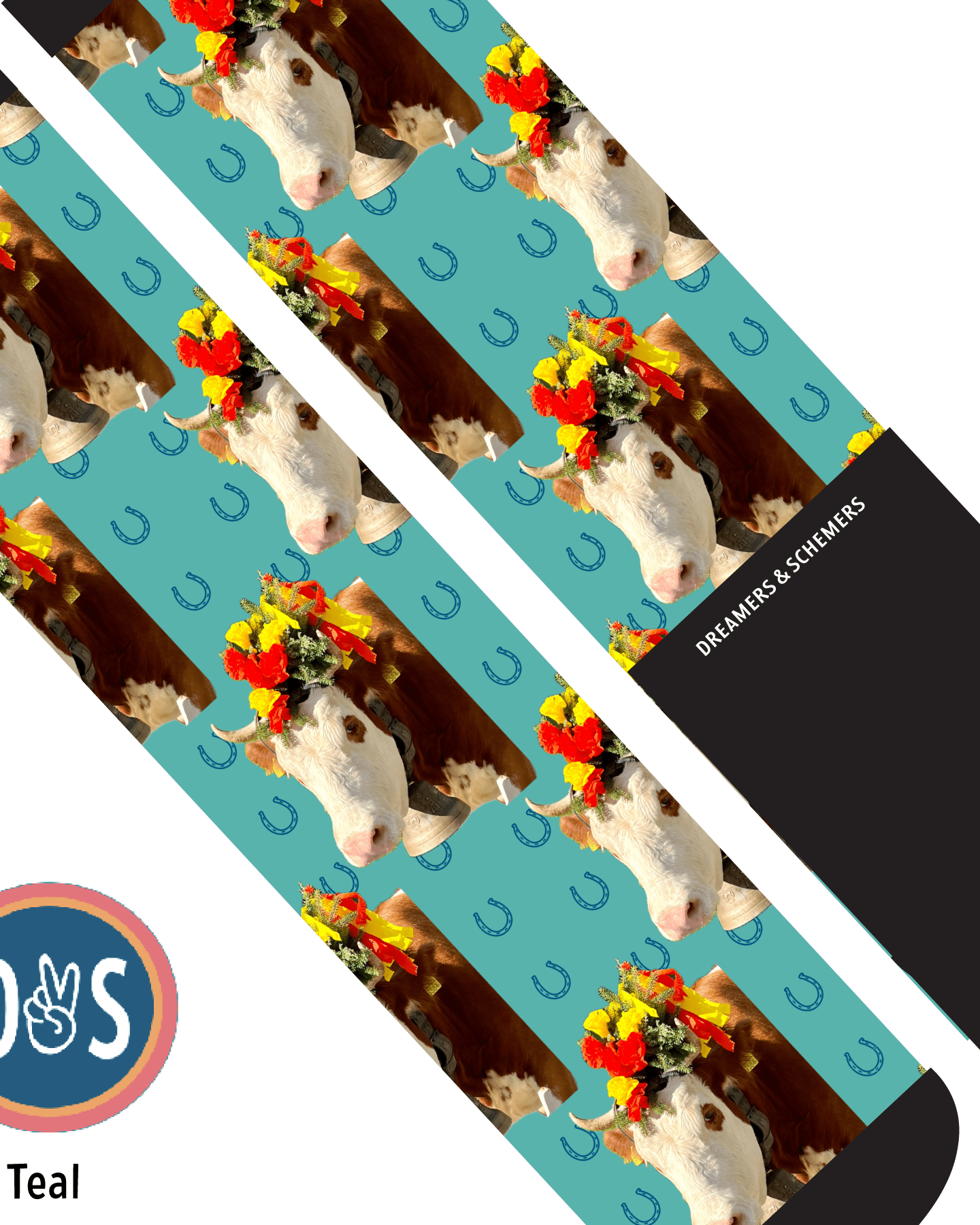 Custom AL Custom Socks Adult / Teal Custom Solo with Blue Horseshoes Socks 1 Photo equestrian boot socks boot socks thin socks riding socks pattern socks tall socks funny socks knee high socks horse socks horse show socks