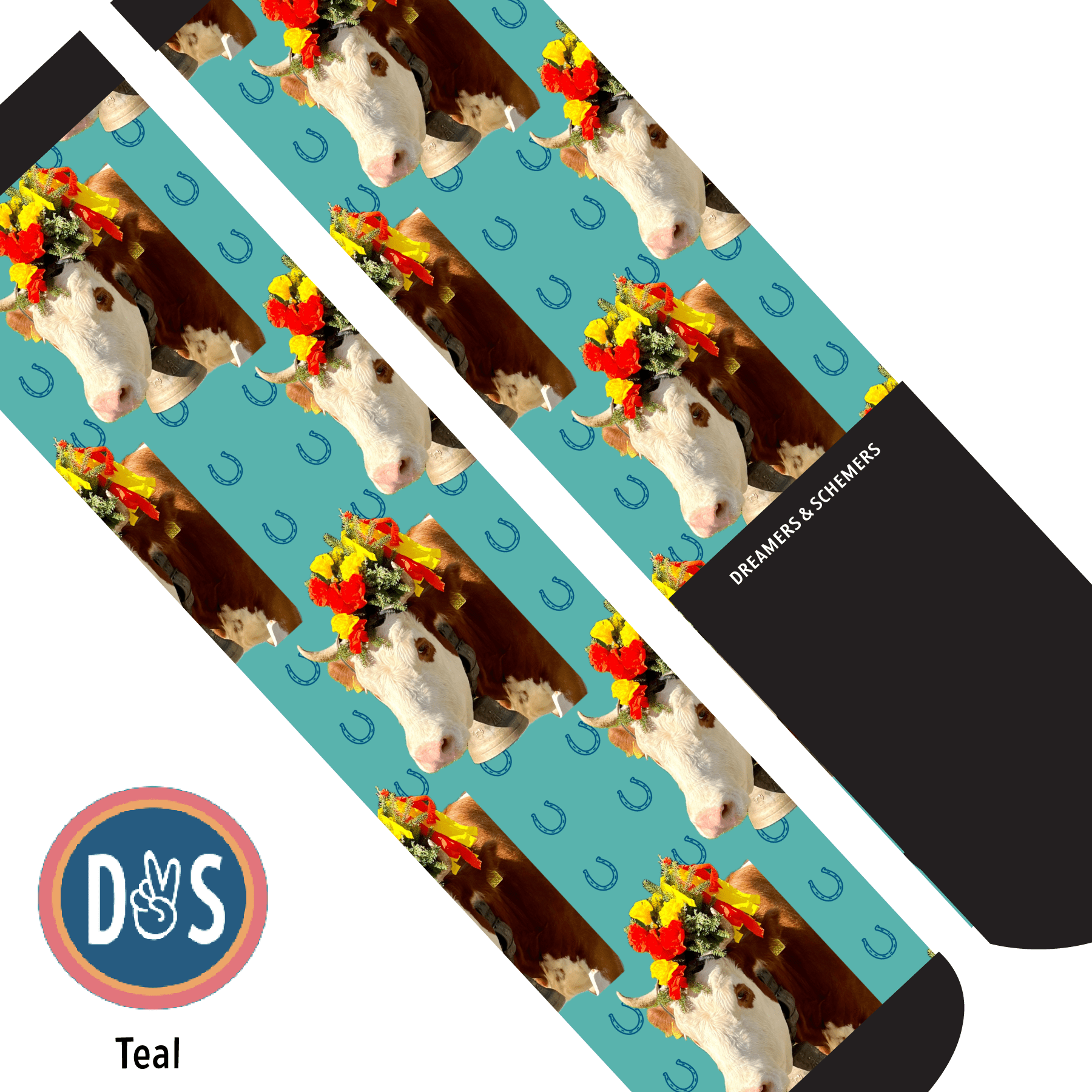 Custom AL Custom Socks Adult / Teal Custom Solo with Blue Horseshoes Socks 1 Photo equestrian boot socks boot socks thin socks riding socks pattern socks tall socks funny socks knee high socks horse socks horse show socks