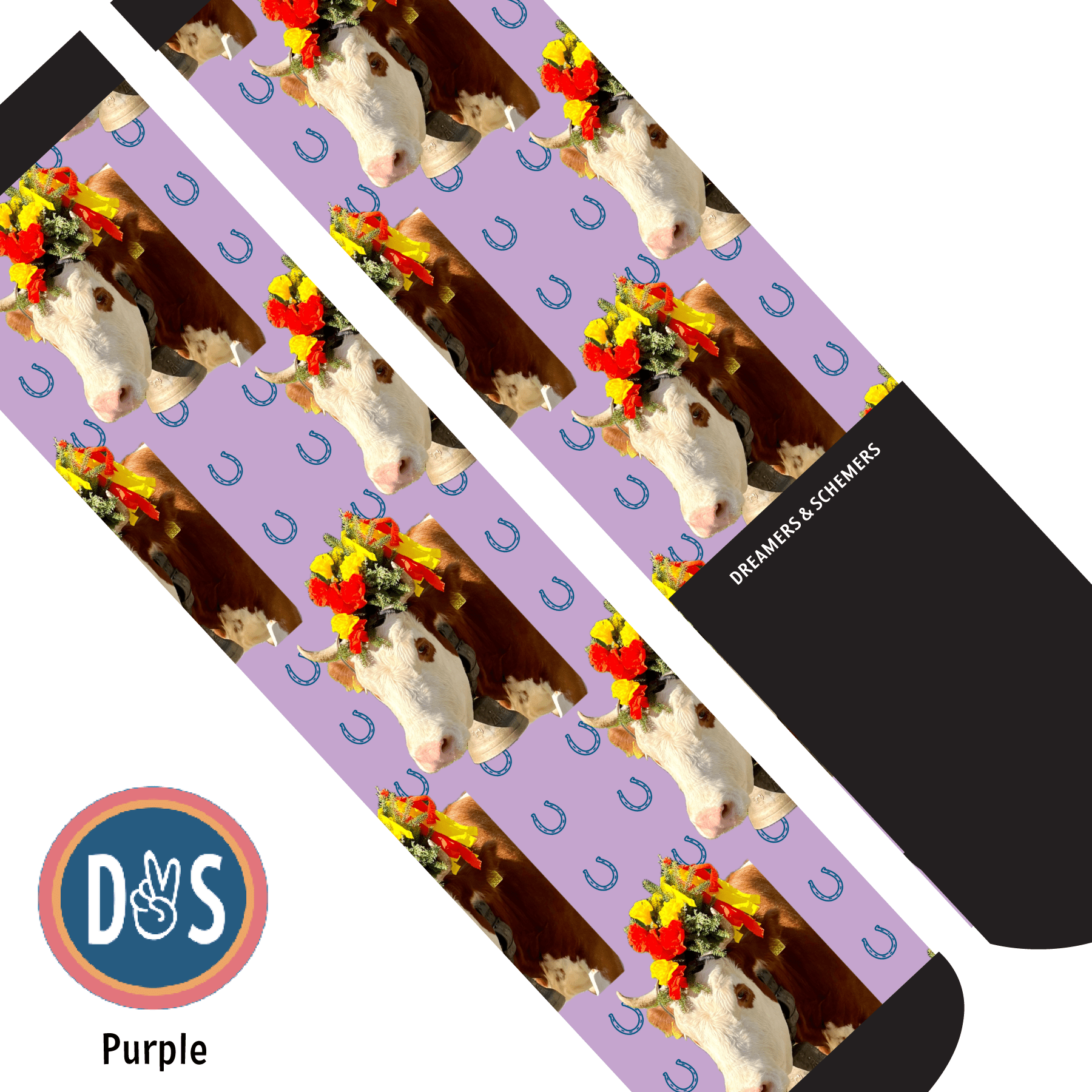 Custom AL Custom Socks Adult / Purple Custom Solo with Blue Horseshoes Socks 1 Photo equestrian boot socks boot socks thin socks riding socks pattern socks tall socks funny socks knee high socks horse socks horse show socks