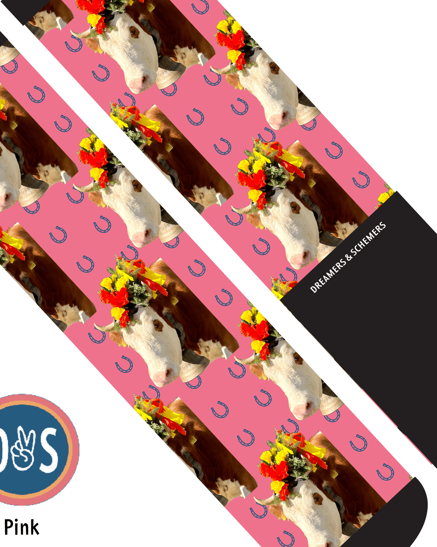 Custom AL Custom Socks Adult / Pink Custom Solo with Blue Horseshoes Socks 1 Photo equestrian boot socks boot socks thin socks riding socks pattern socks tall socks funny socks knee high socks horse socks horse show socks