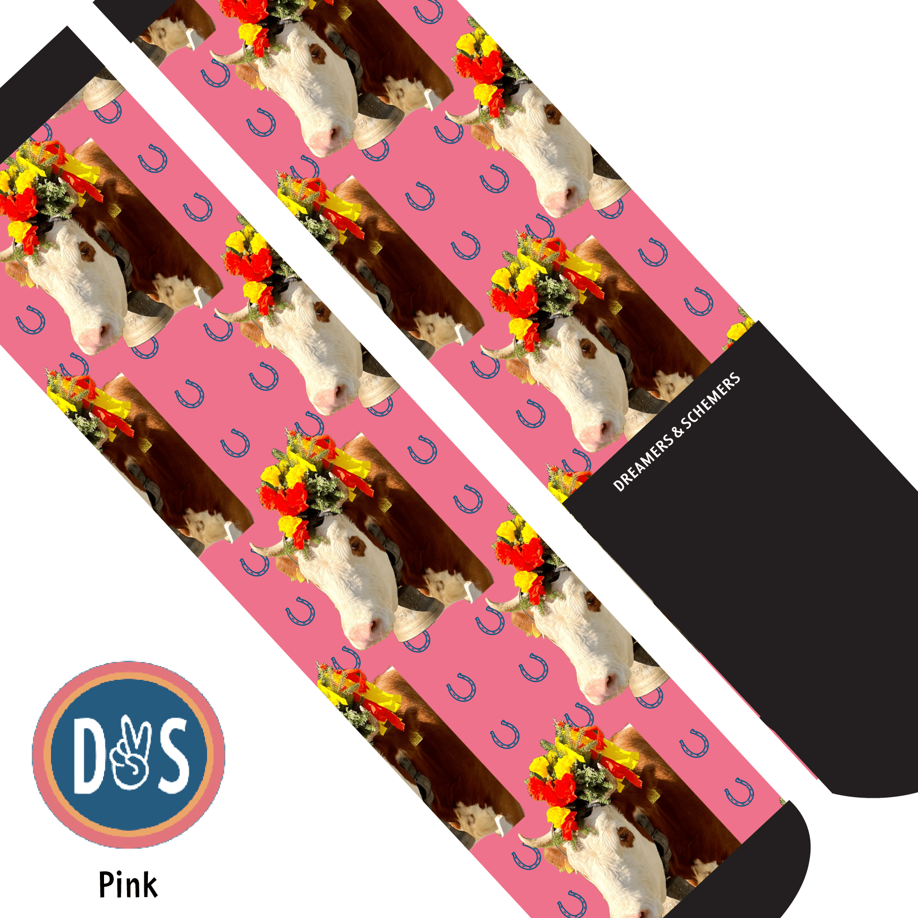 Custom AL Custom Socks Adult / Pink Custom Solo with Blue Horseshoes Socks 1 Photo equestrian boot socks boot socks thin socks riding socks pattern socks tall socks funny socks knee high socks horse socks horse show socks