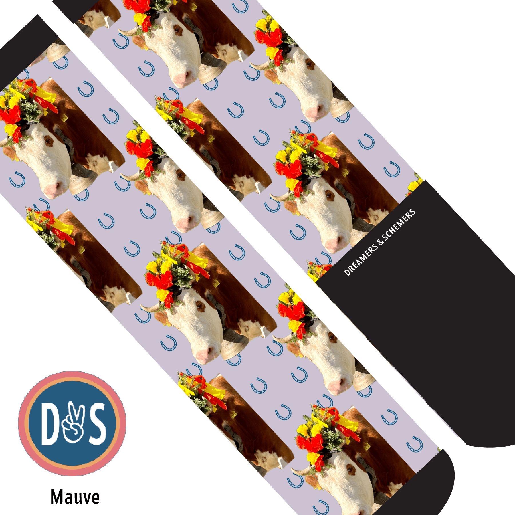 Blue Horseshoes custom photo equestrian boot socks, additional view