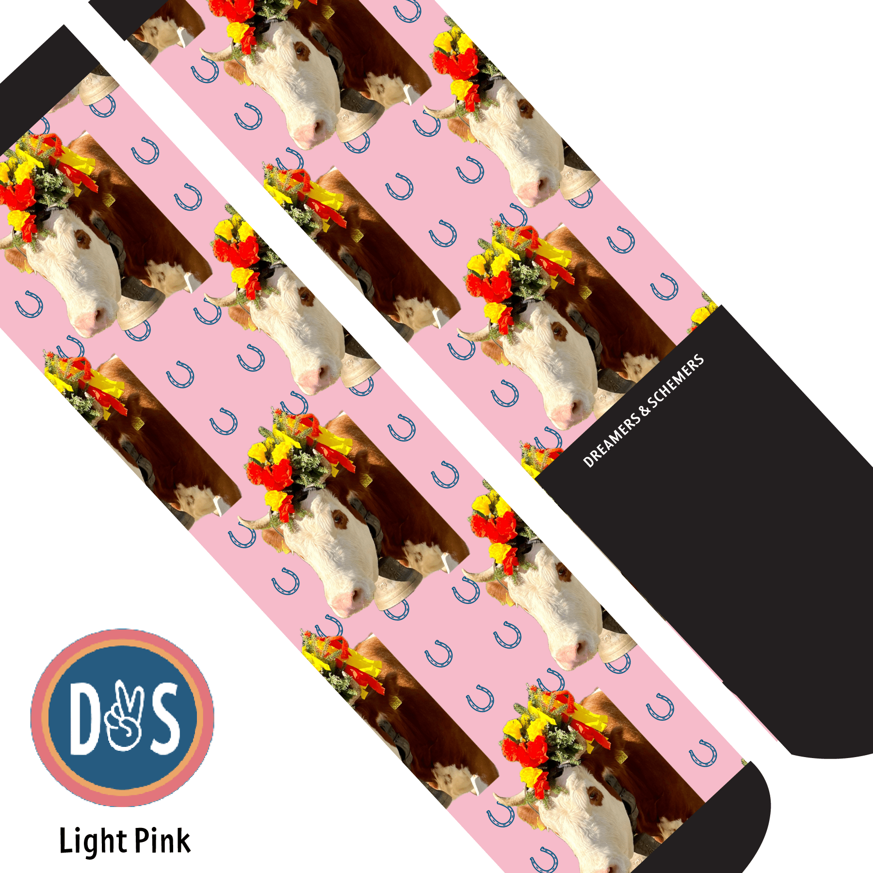Custom AL Custom Socks Adult / Light Pink Custom Solo with Blue Horseshoes Socks 1 Photo equestrian boot socks boot socks thin socks riding socks pattern socks tall socks funny socks knee high socks horse socks horse show socks