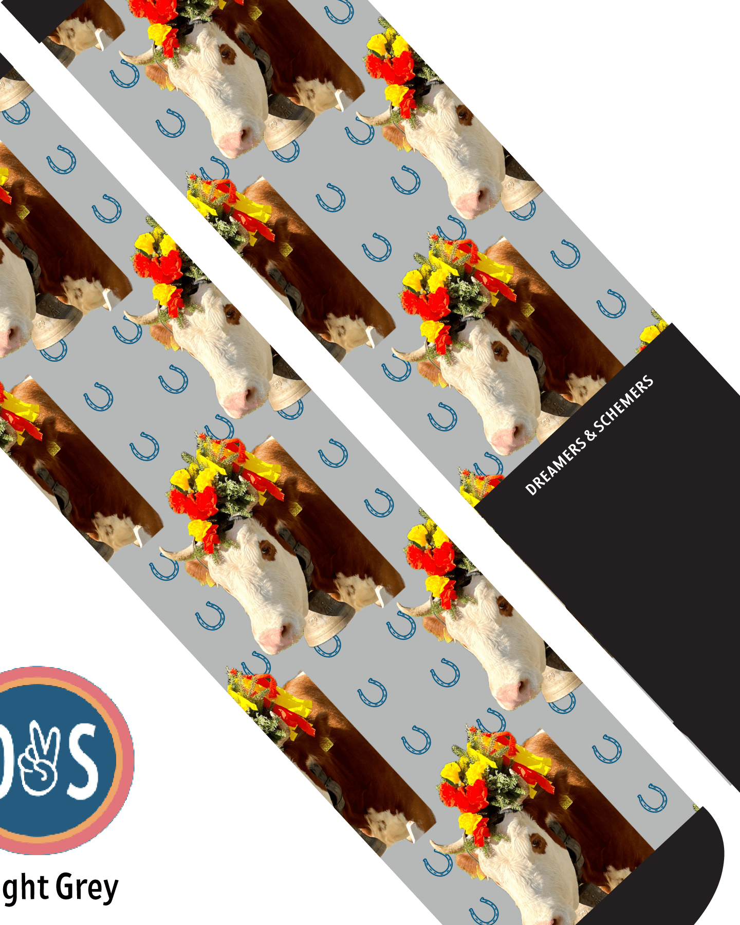 Custom AL Custom Socks Adult / Light Grey Custom Solo with Blue Horseshoes Socks 1 Photo equestrian boot socks boot socks thin socks riding socks pattern socks tall socks funny socks knee high socks horse socks horse show socks