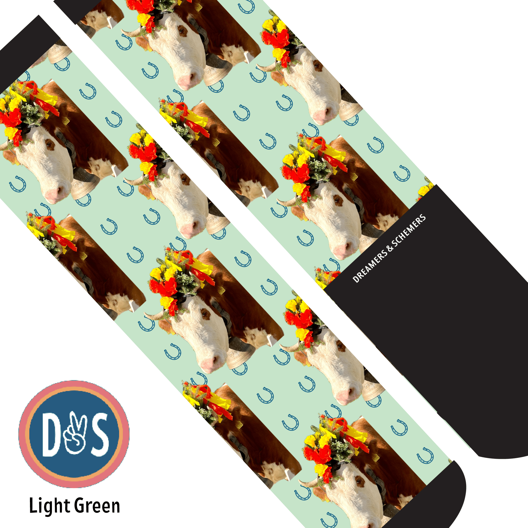 Custom AL Custom Socks Adult / Light Green Custom Solo with Blue Horseshoes Socks 1 Photo equestrian boot socks boot socks thin socks riding socks pattern socks tall socks funny socks knee high socks horse socks horse show socks