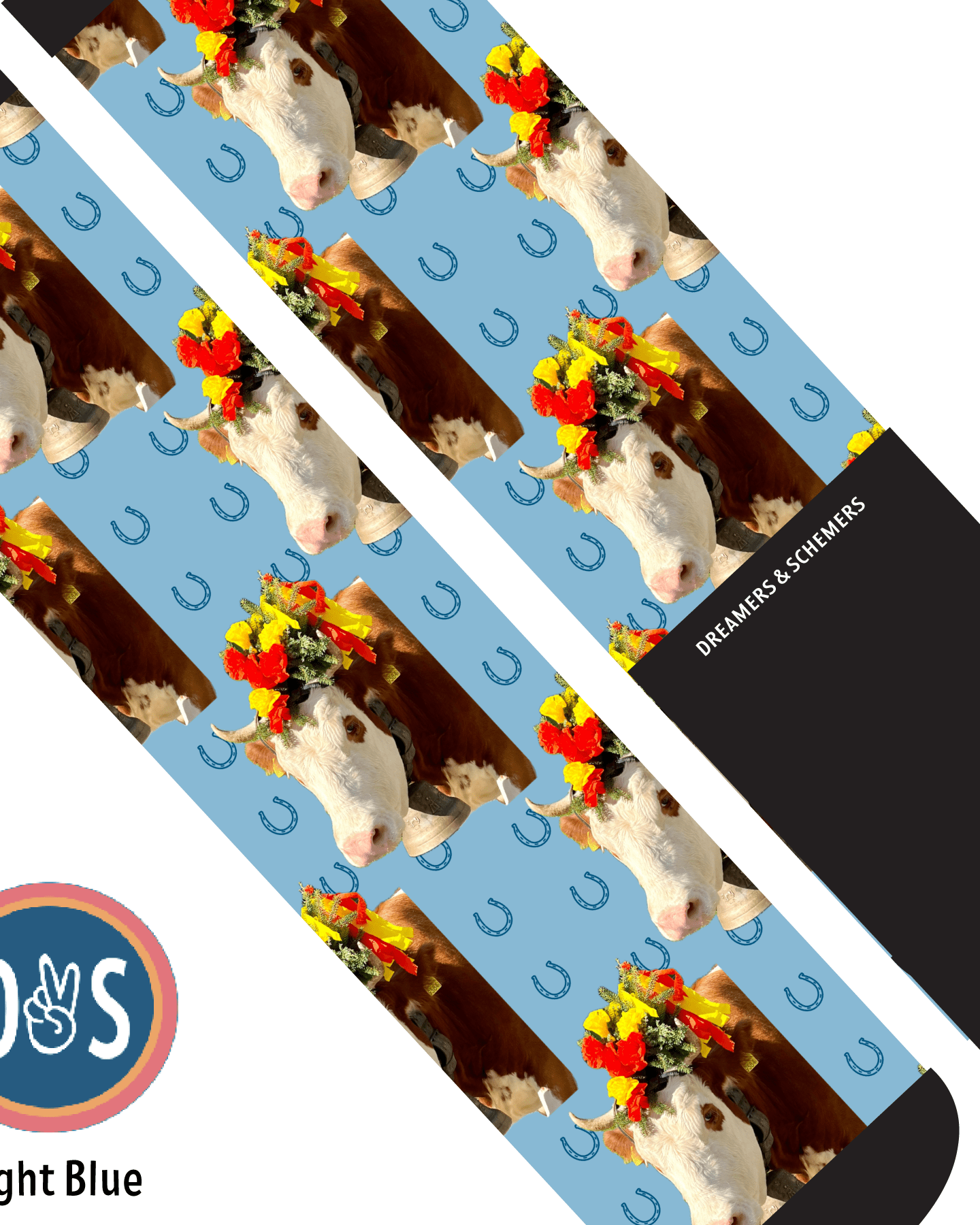 Custom AL Custom Socks Adult / Light Blue Custom Solo with Blue Horseshoes Socks 1 Photo equestrian boot socks boot socks thin socks riding socks pattern socks tall socks funny socks knee high socks horse socks horse show socks