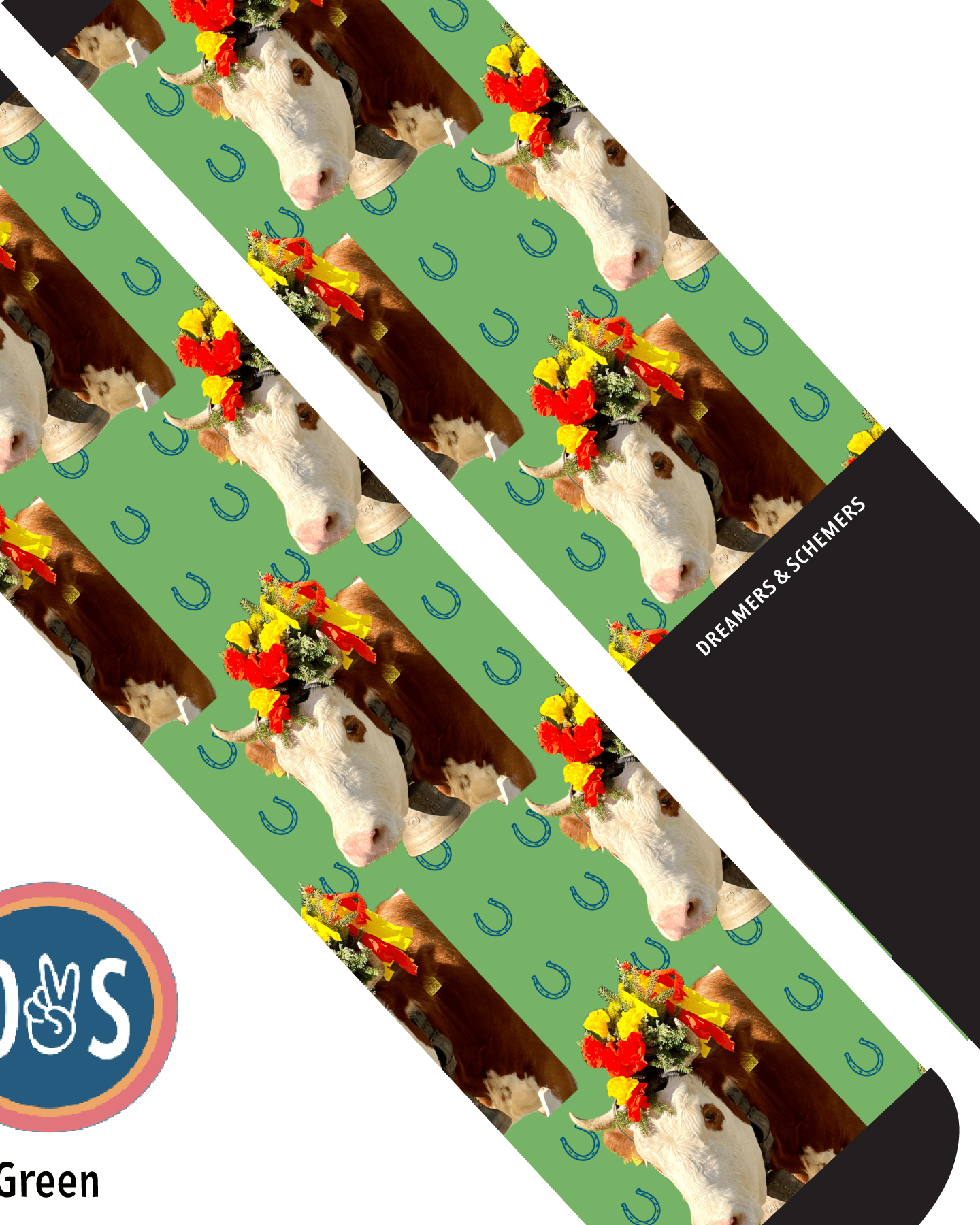 Custom AL Custom Socks Adult / Green Custom Solo with Blue Horseshoes Socks 1 Photo equestrian boot socks boot socks thin socks riding socks pattern socks tall socks funny socks knee high socks horse socks horse show socks