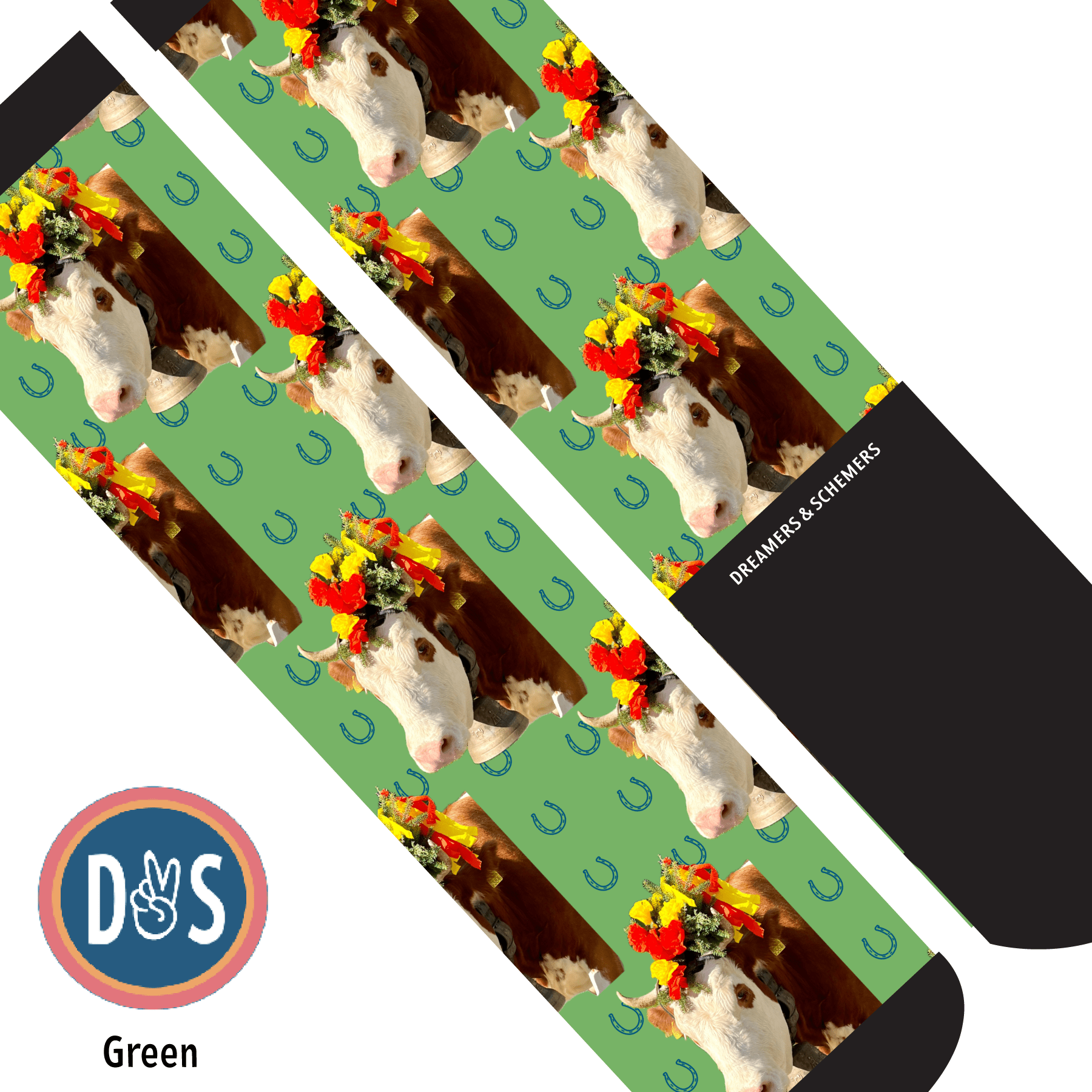 Custom AL Custom Socks Adult / Green Custom Solo with Blue Horseshoes Socks 1 Photo equestrian boot socks boot socks thin socks riding socks pattern socks tall socks funny socks knee high socks horse socks horse show socks