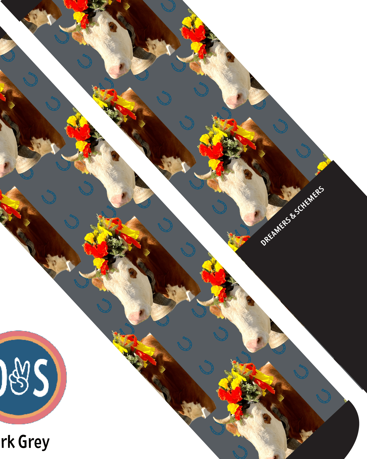 Custom AL Custom Socks Adult / Dark Grey Custom Solo with Blue Horseshoes Socks 1 Photo equestrian boot socks boot socks thin socks riding socks pattern socks tall socks funny socks knee high socks horse socks horse show socks