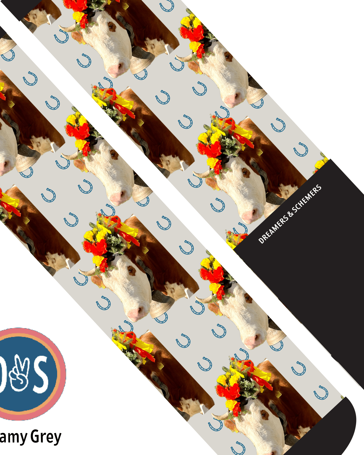 Custom AL Custom Socks Adult / Creamy Grey Custom Solo with Blue Horseshoes Socks 1 Photo equestrian boot socks boot socks thin socks riding socks pattern socks tall socks funny socks knee high socks horse socks horse show socks