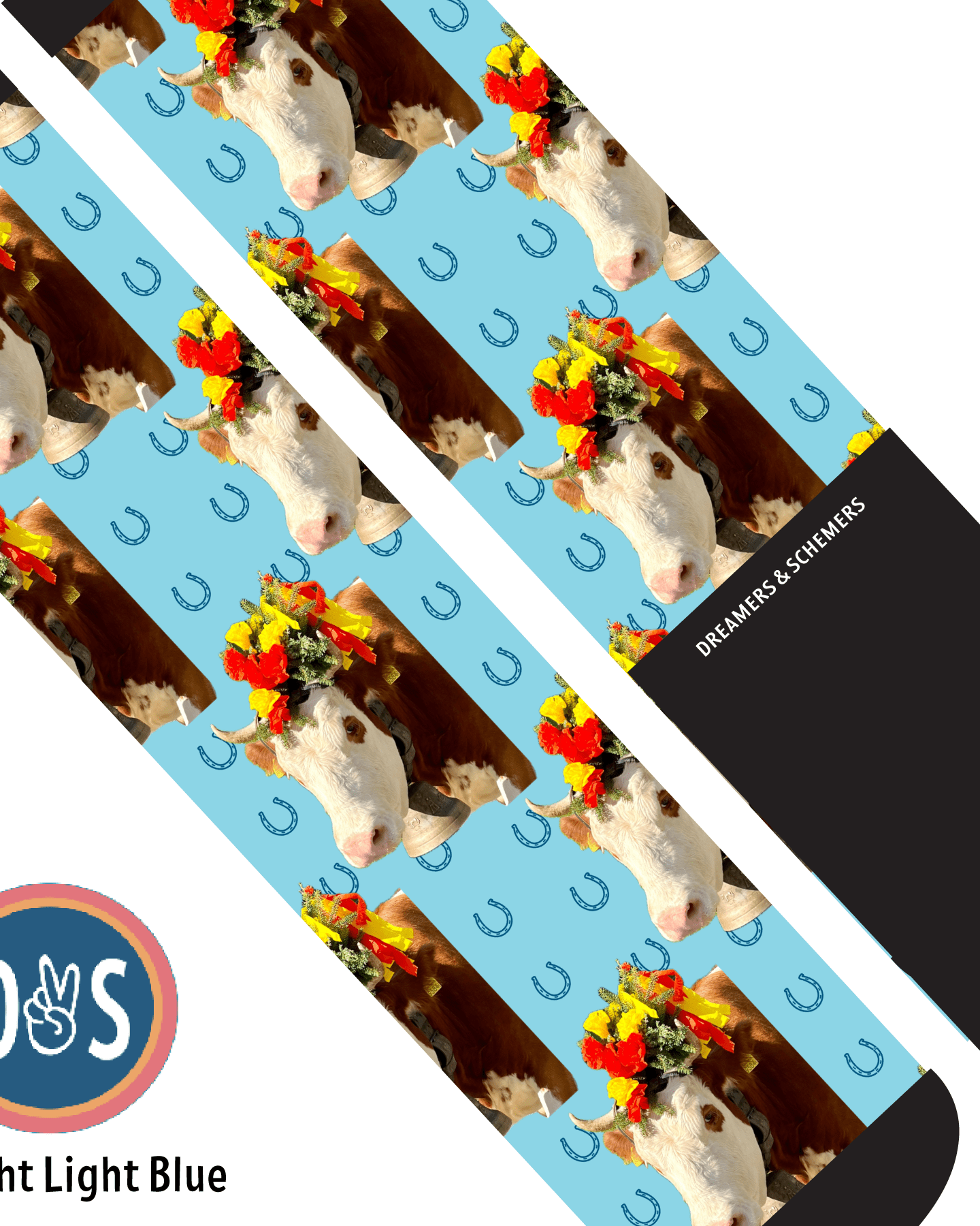 Custom AL Custom Socks Adult / Bright Light Blue Custom Solo with Blue Horseshoes Socks 1 Photo equestrian boot socks boot socks thin socks riding socks pattern socks tall socks funny socks knee high socks horse socks horse show socks