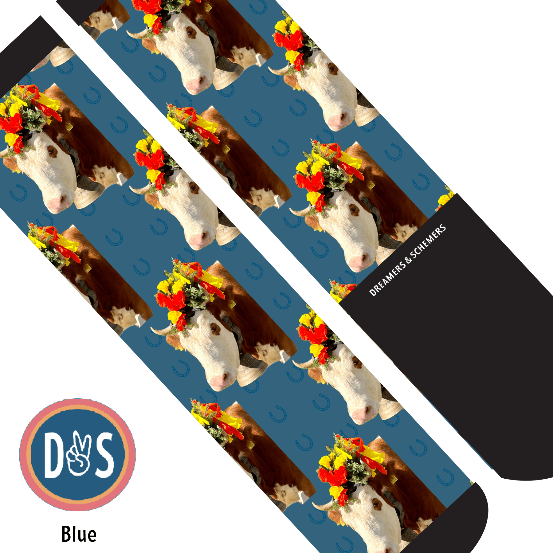 Custom AL Custom Socks Adult / Blue Custom Solo with Blue Horseshoes Socks 1 Photo equestrian boot socks boot socks thin socks riding socks pattern socks tall socks funny socks knee high socks horse socks horse show socks
