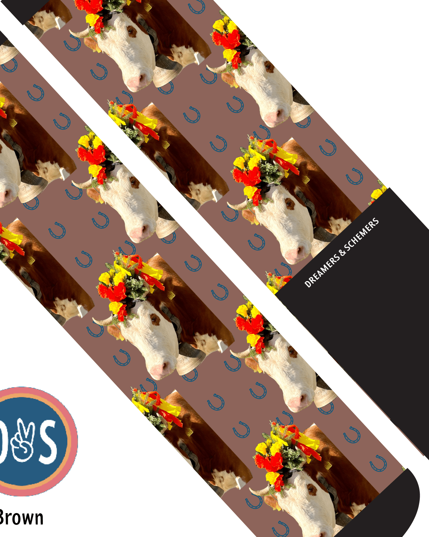 Custom AL Custom Socks Adult / Brown Custom Solo with Blue Horseshoes Socks 1 Photo equestrian boot socks boot socks thin socks riding socks pattern socks tall socks funny socks knee high socks horse socks horse show socks