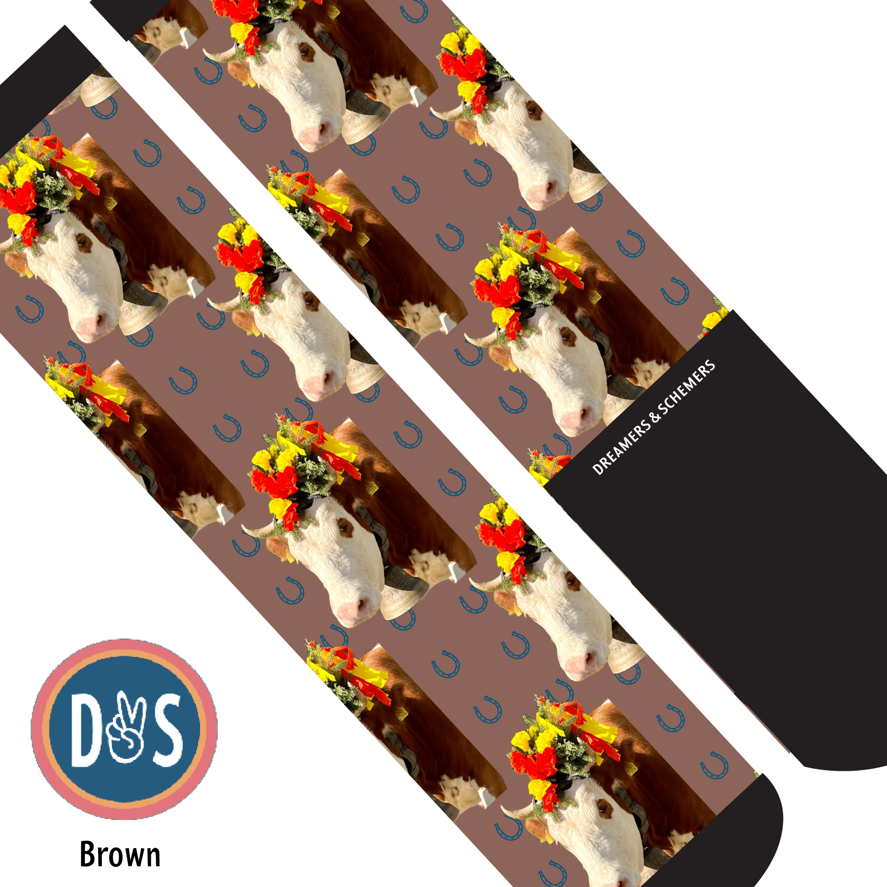Custom AL Custom Socks Adult / Brown Custom Solo with Blue Horseshoes Socks 1 Photo equestrian boot socks boot socks thin socks riding socks pattern socks tall socks funny socks knee high socks horse socks horse show socks