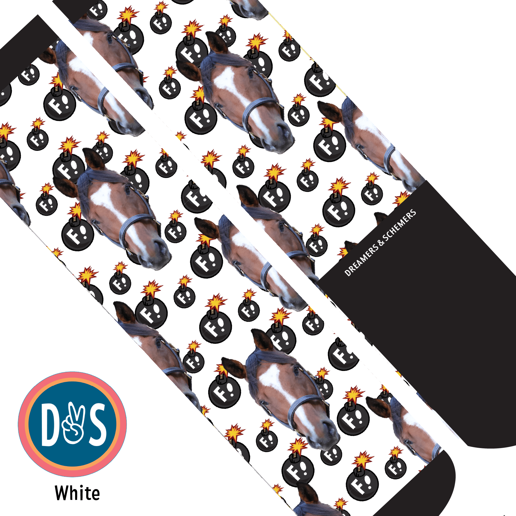 Custom AL Custom Socks Adult / White Custom Solo with F Bombs Socks 1 Photo equestrian boot socks boot socks thin socks riding socks pattern socks tall socks funny socks knee high socks horse socks horse show socks