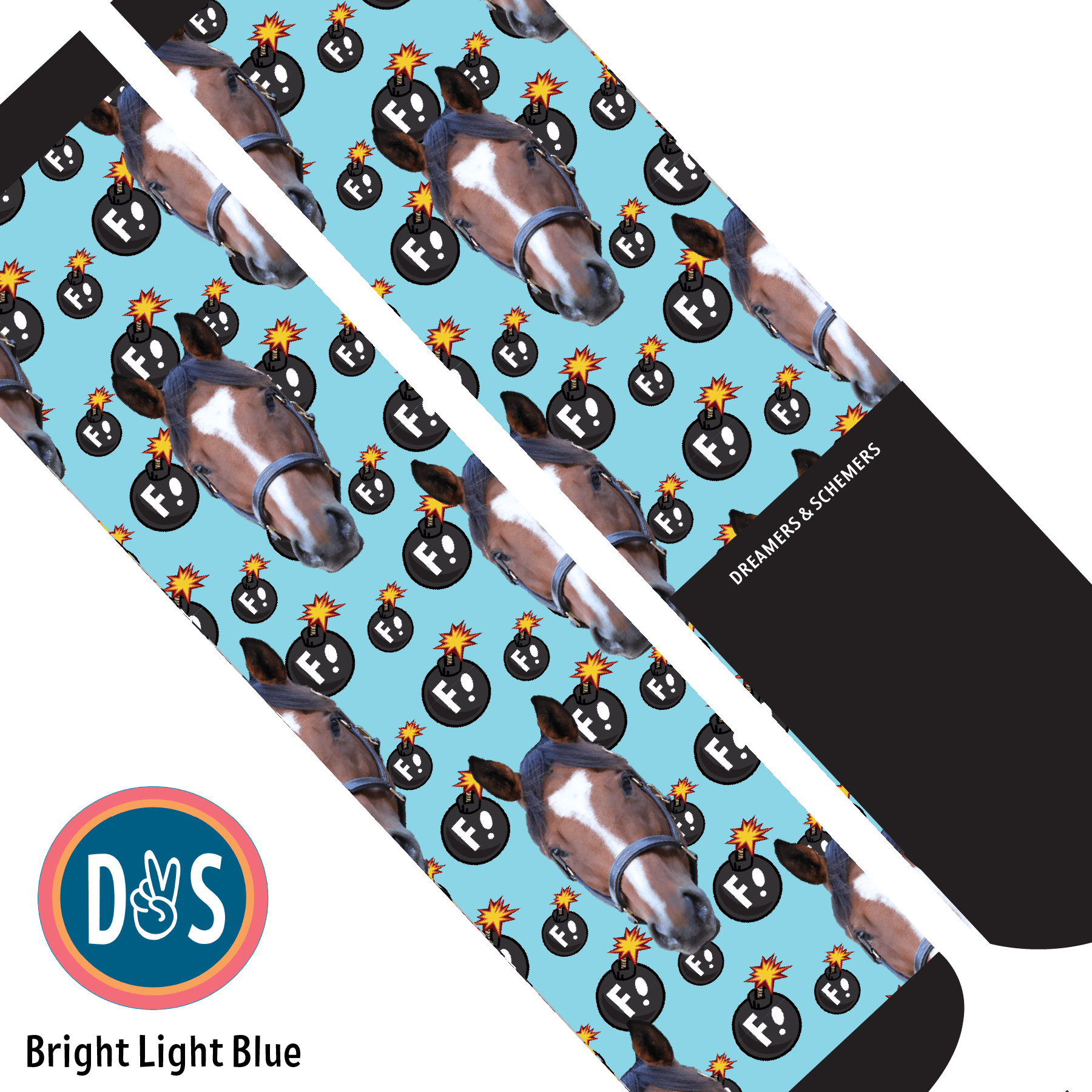 Custom AL Custom Socks Adult / Bright Light Blue Custom Solo with F Bombs Socks 1 Photo equestrian boot socks boot socks thin socks riding socks pattern socks tall socks funny socks knee high socks horse socks horse show socks