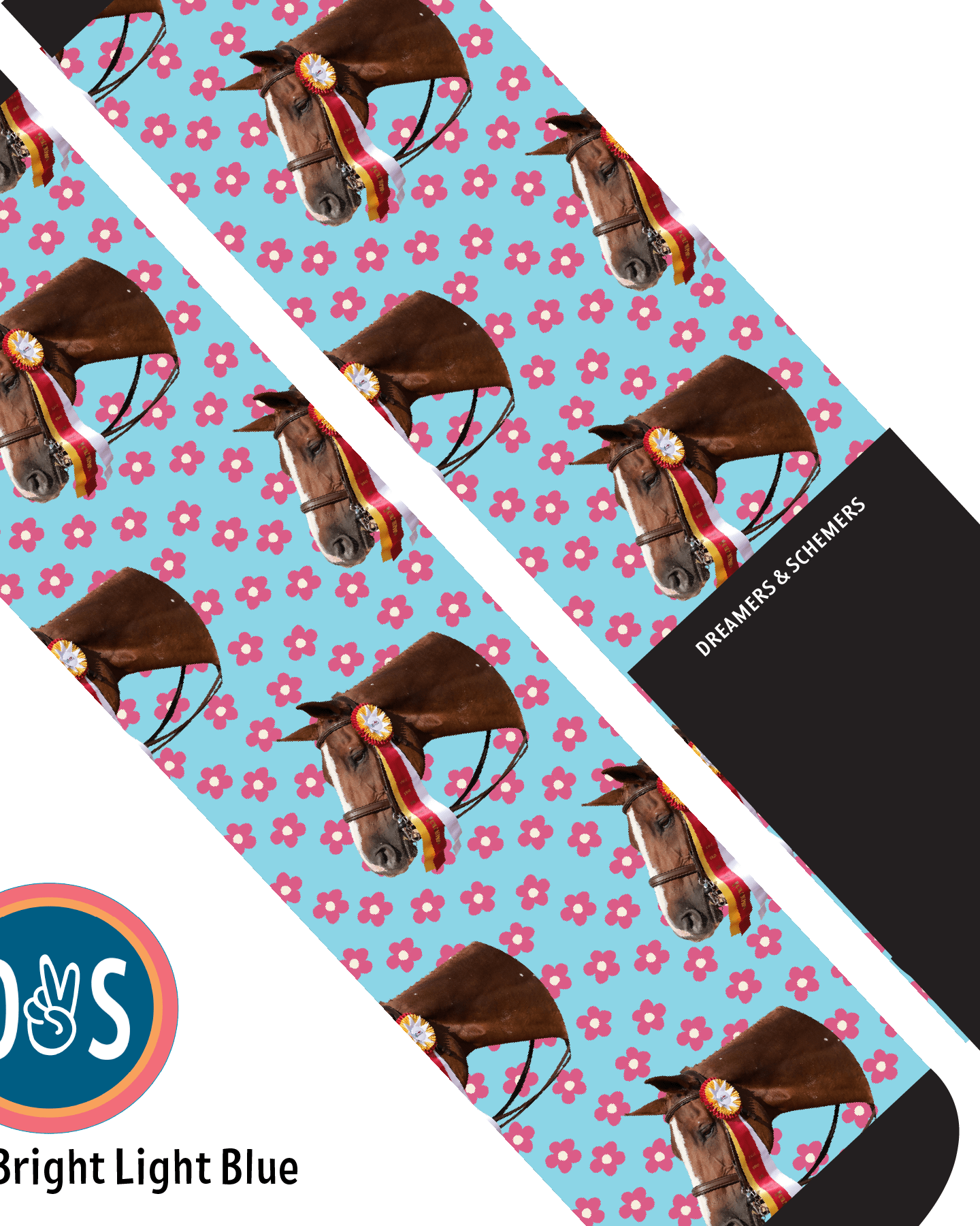 Custom AL Custom Socks Adult / Bright Light Blue Custom Solo with Pinky Petals Socks 1 Photo equestrian boot socks boot socks thin socks riding socks pattern socks tall socks funny socks knee high socks horse socks horse show socks