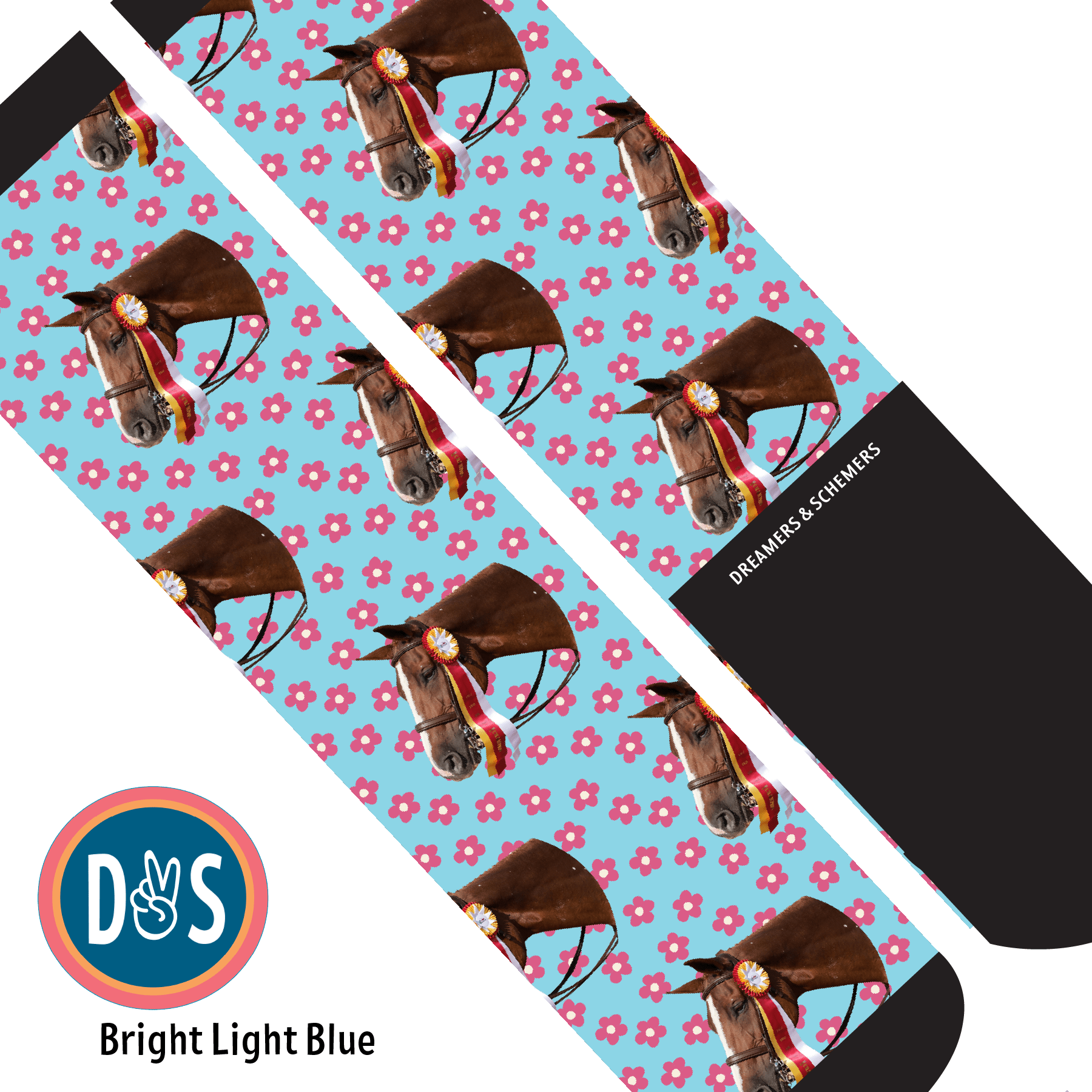 Custom AL Custom Socks Adult / Bright Light Blue Custom Solo with Pinky Petals Socks 1 Photo equestrian boot socks boot socks thin socks riding socks pattern socks tall socks funny socks knee high socks horse socks horse show socks