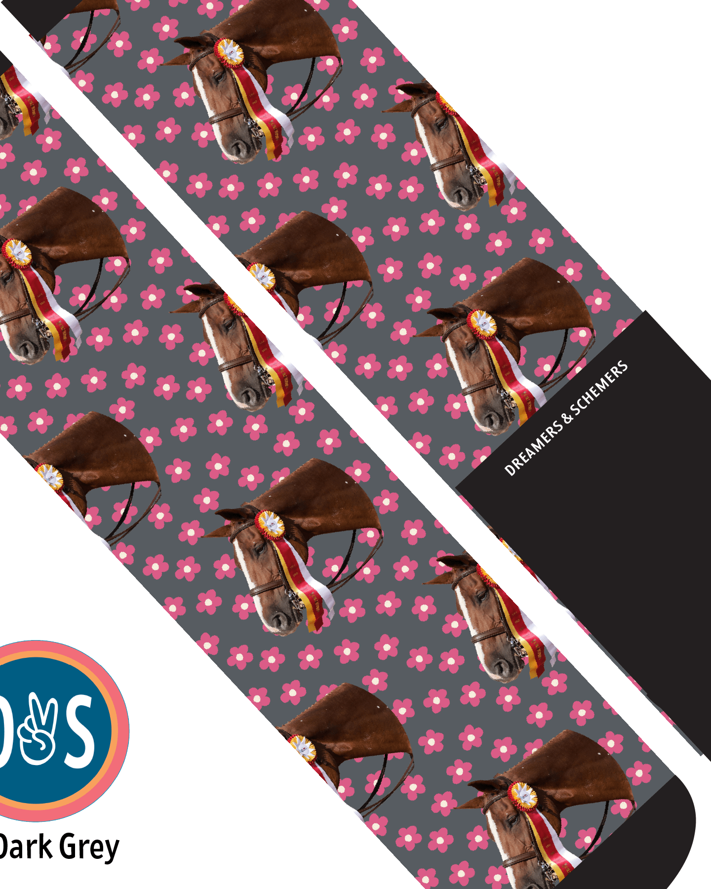 Custom AL Custom Socks Adult / Dark Grey Custom Solo with Pinky Petals Socks 1 Photo equestrian boot socks boot socks thin socks riding socks pattern socks tall socks funny socks knee high socks horse socks horse show socks